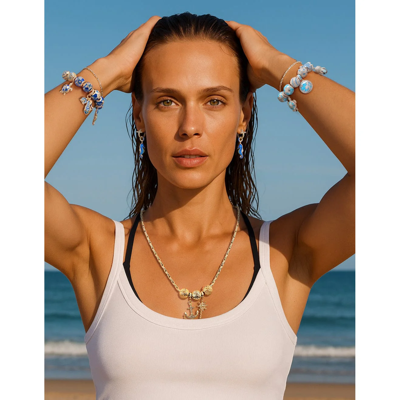 Sterling Silver Navigator Journey Charms Necklace Set In 14K Gold Plated - Image 3