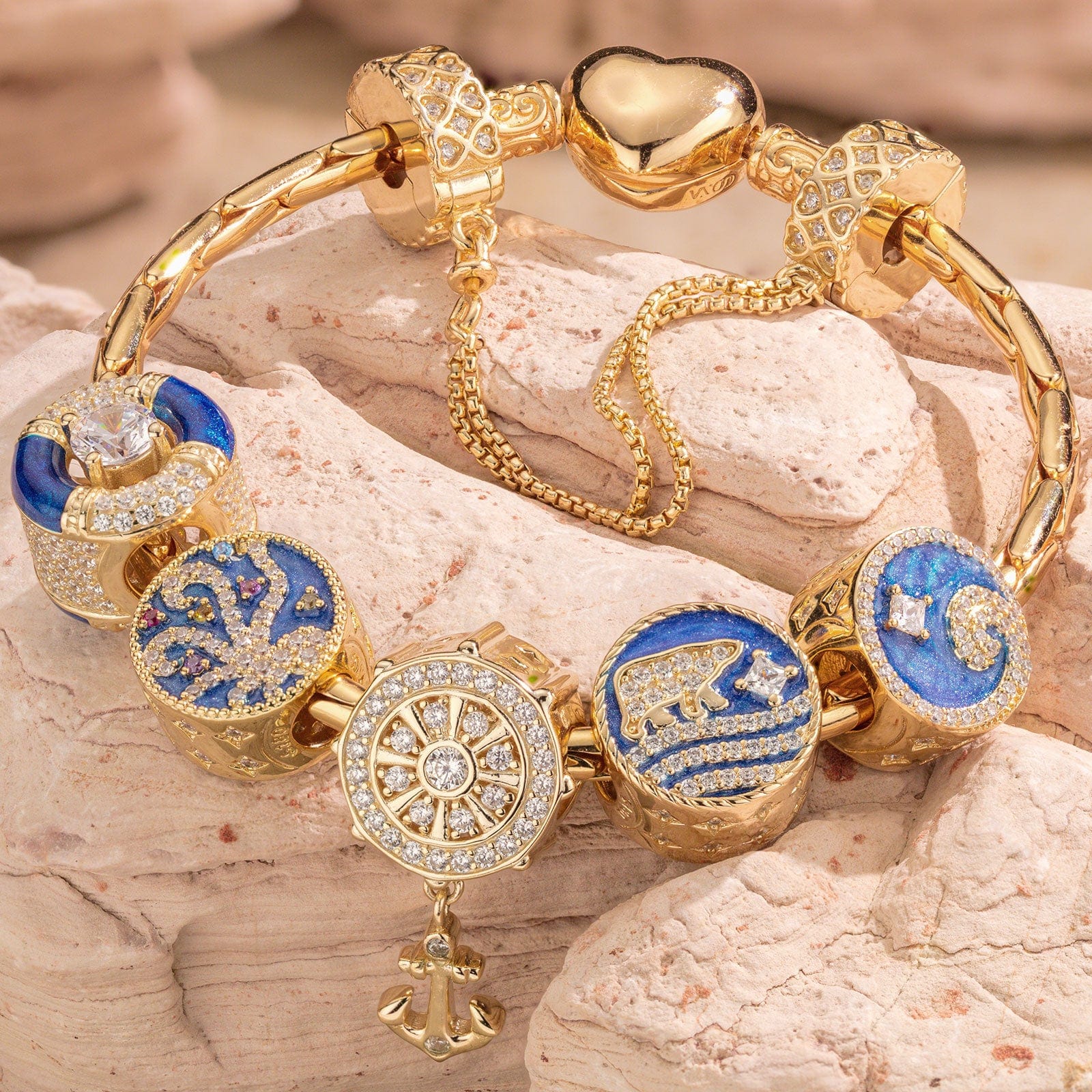 Sterling Silver Colorful Underwater World Charms Bracelet Set With Enamel In 14K Gold Plated (Includes bracelet and all charms shown) - Image 2