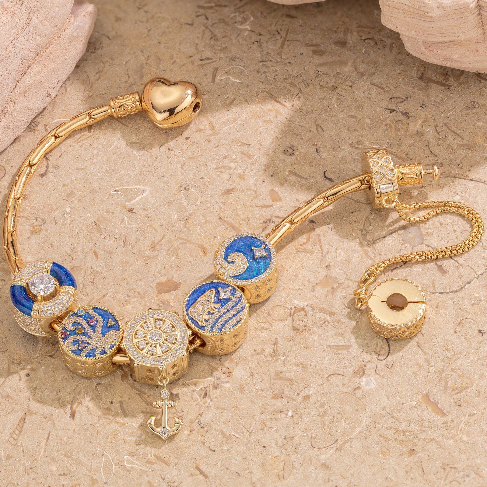 Sterling Silver Colorful Underwater World Charms Bracelet Set With Enamel In 14K Gold Plated (Includes bracelet and all charms shown) - Image 3