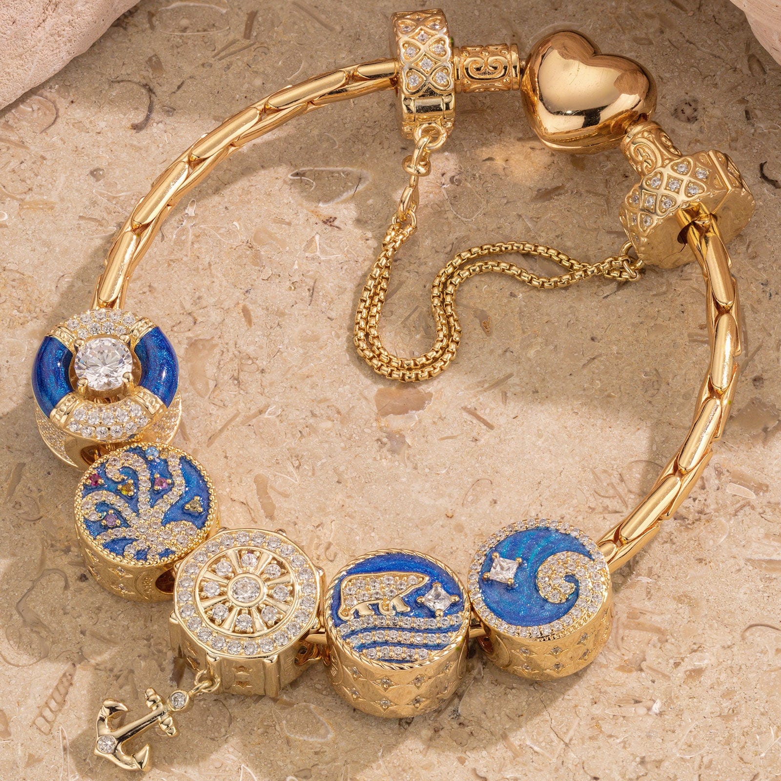 Sterling Silver Colorful Underwater World Charms Bracelet Set With Enamel In 14K Gold Plated (Includes bracelet and all charms shown) - Image 2