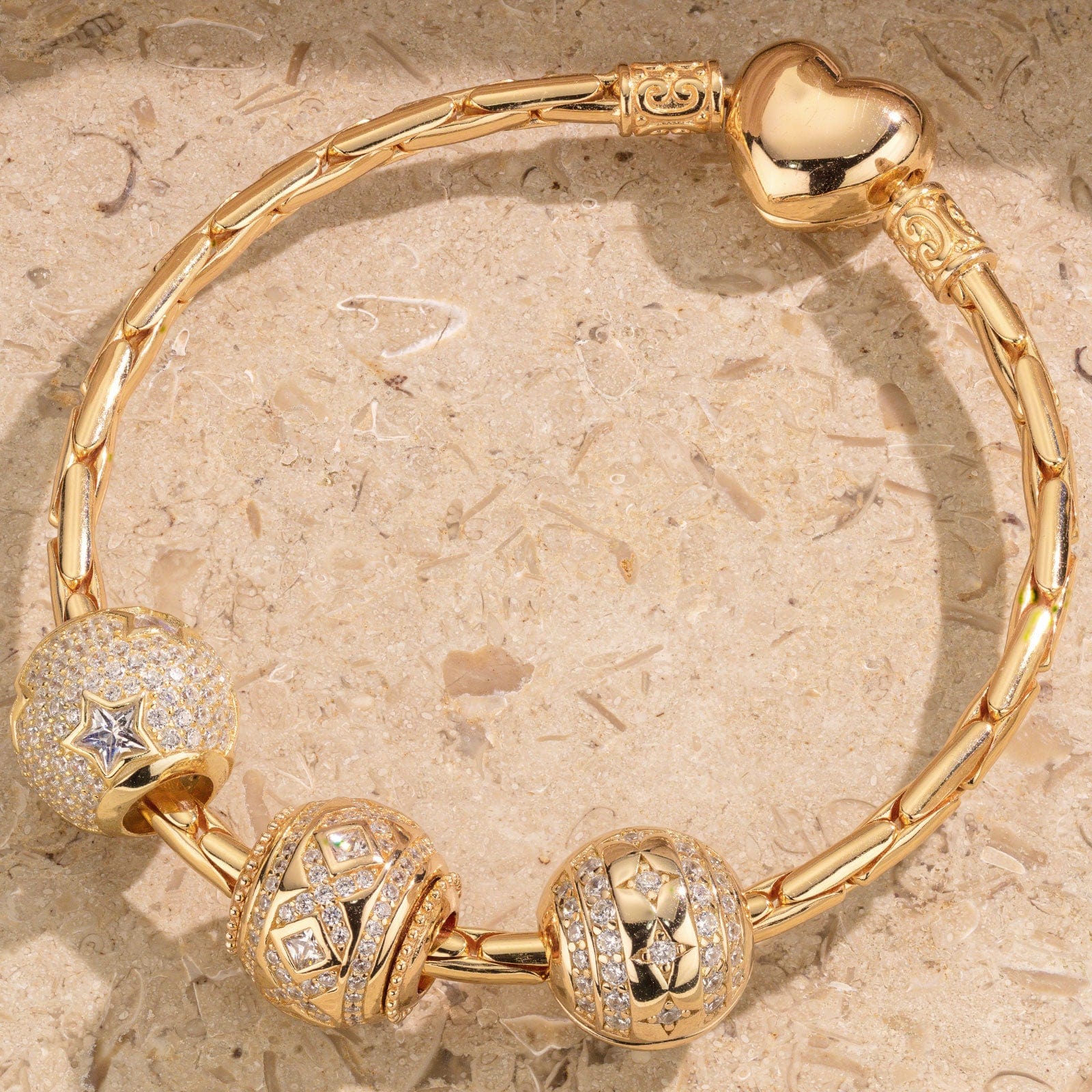 Sterling Silver Twinkling Star Charms Bracelet Set In 14K Gold Plated (Includes bracelet and all charms shown) - Image 2