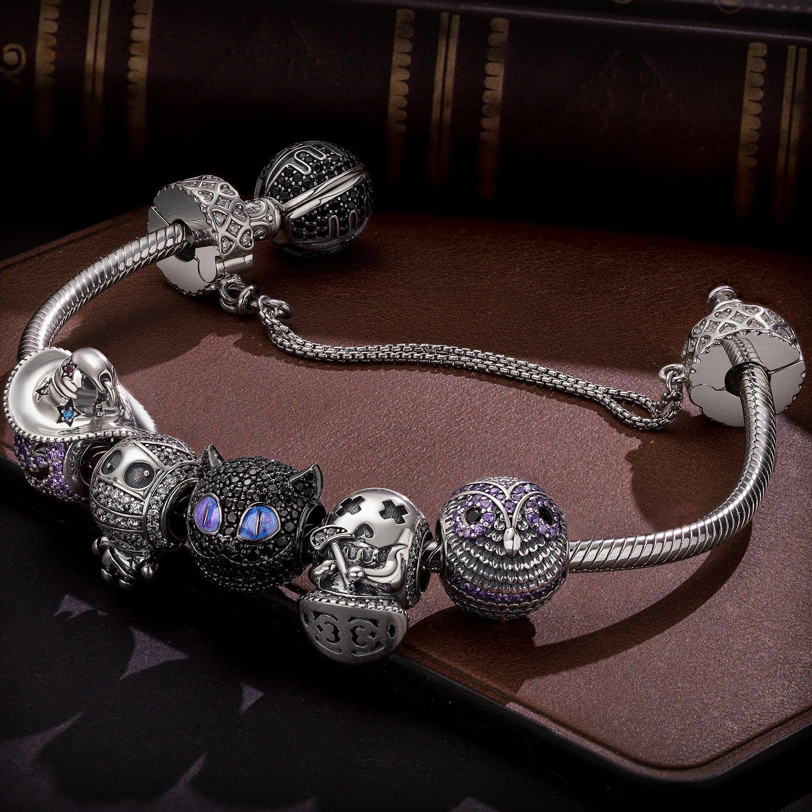 Sterling Silver Spooky Fun Charms Bracelet Set With Enamel In Two-Tone Plating (Includes bracelet and all charms shown) - Image 4