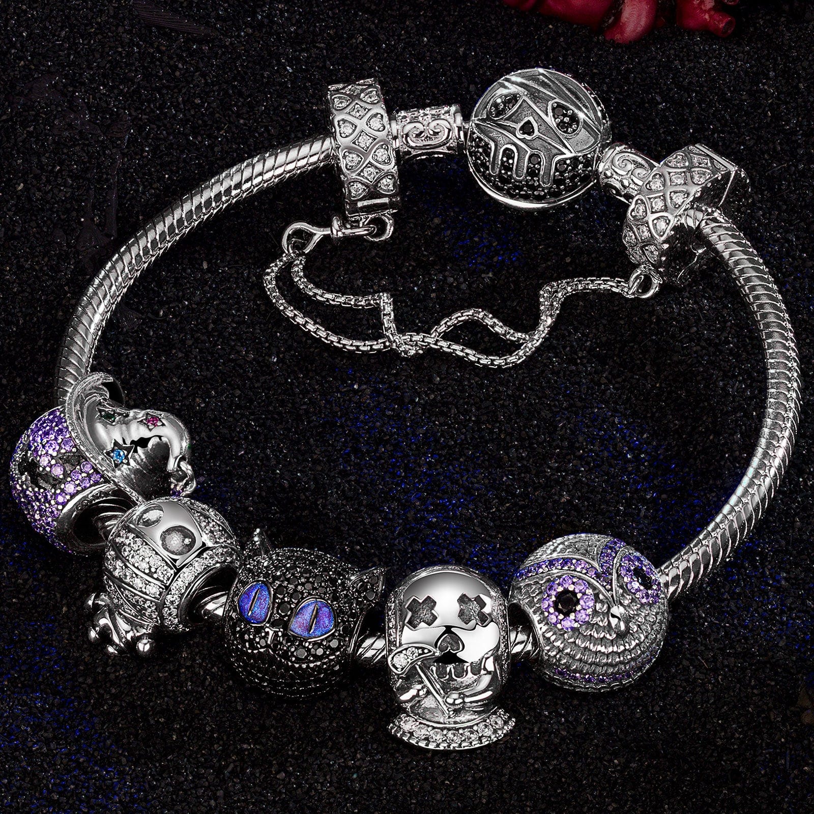 Sterling Silver Spooky Fun Charms Bracelet Set With Enamel In Two-Tone Plating (Includes bracelet and all charms shown) - Image 5