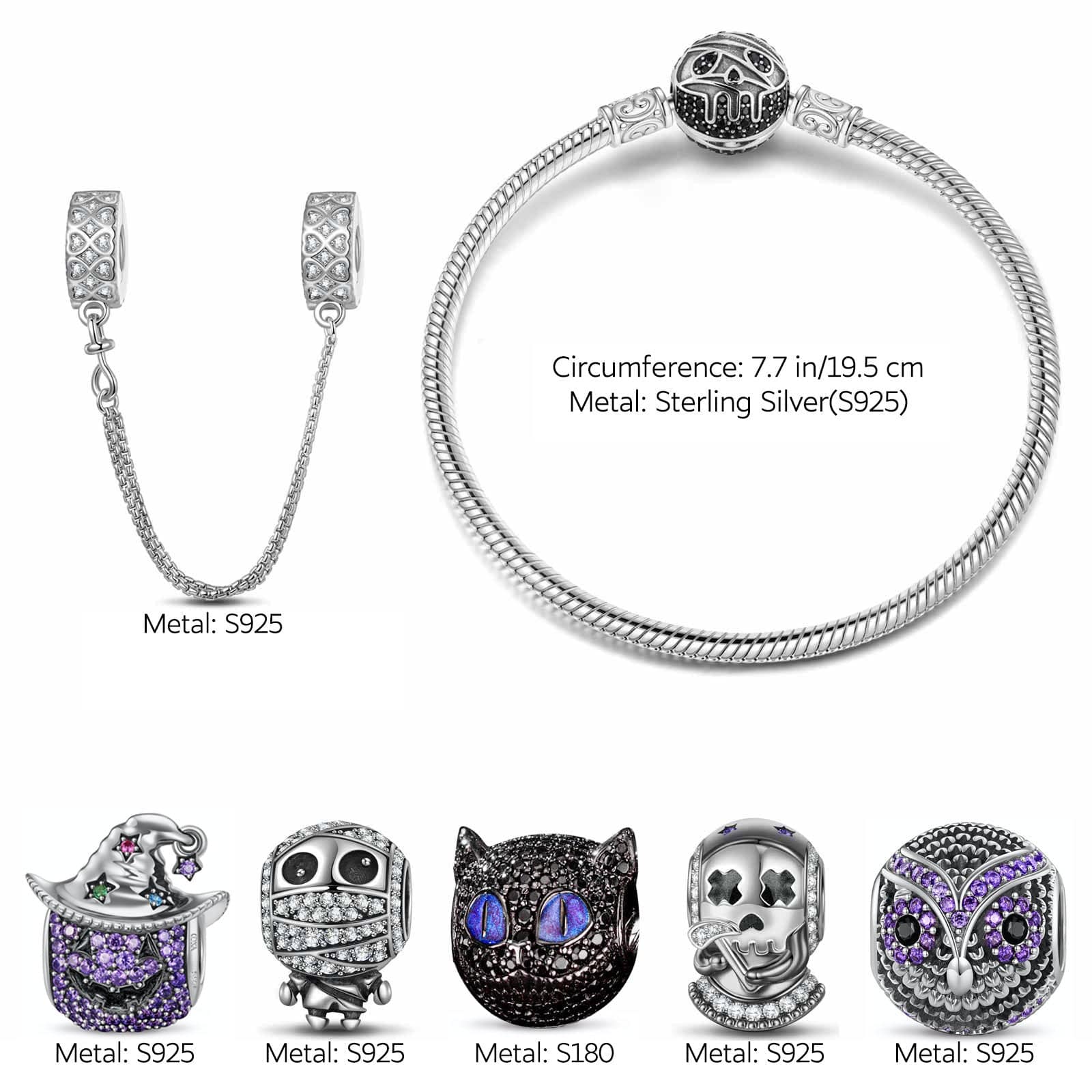 Sterling Silver Spooky Fun Charms Bracelet Set With Enamel In Two-Tone Plating (Includes bracelet and all charms shown) - Image 2