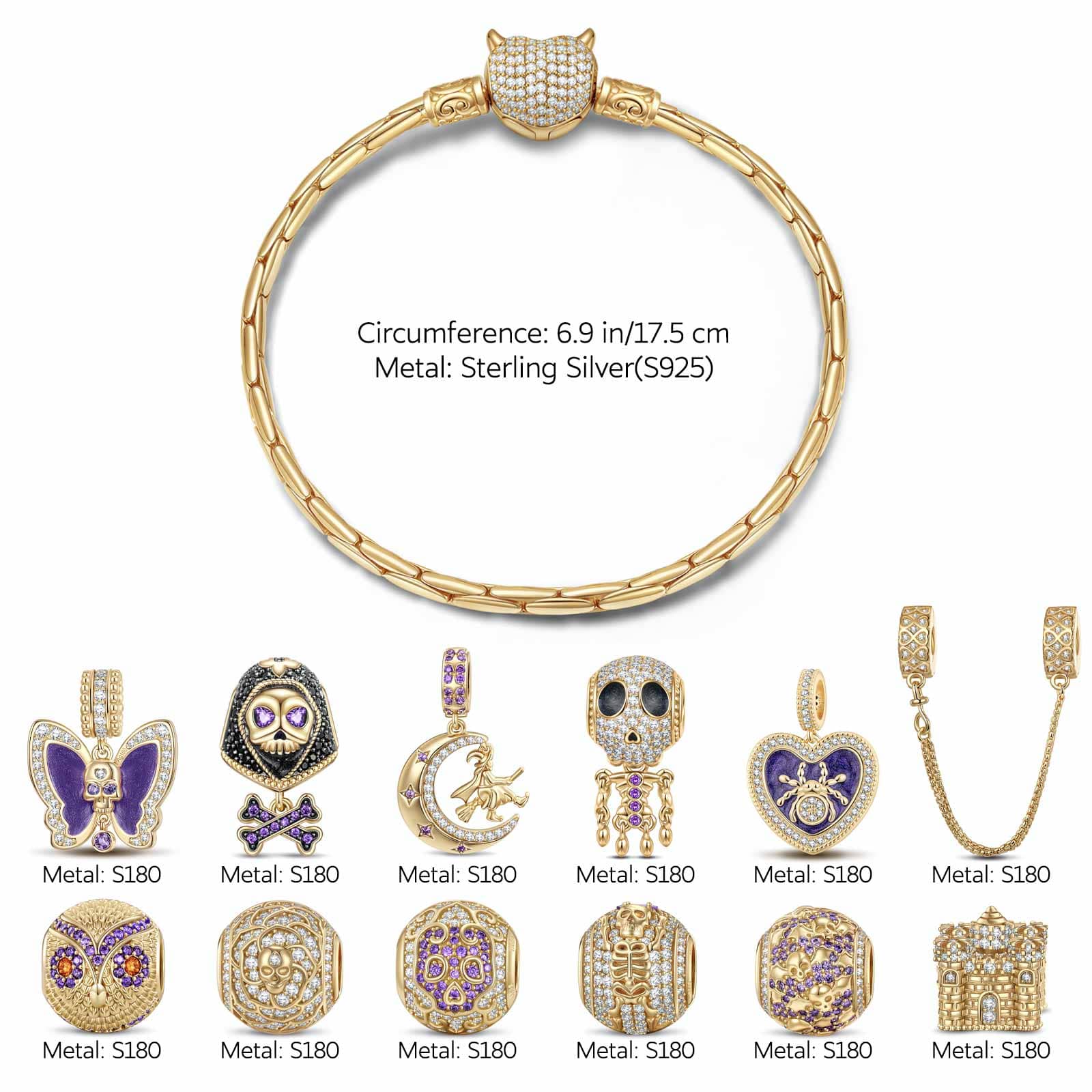 Sterling Silver Haunting Ghost Charms Bracelet Set With Enamel In Two-Tone Plating (Includes bracelet and all charms shown) - Image 2