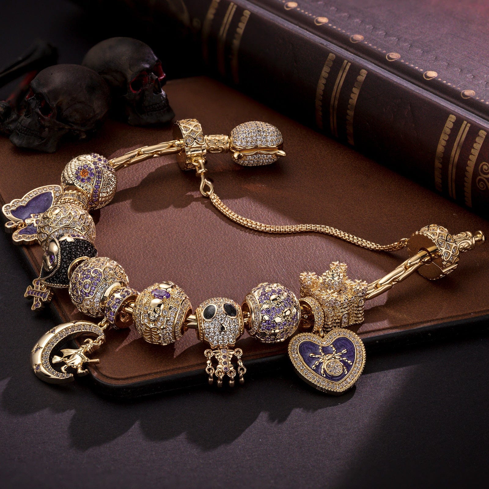 Sterling Silver Haunting Ghost Charms Bracelet Set With Enamel In Two-Tone Plating (Includes bracelet and all charms shown) - Image 5