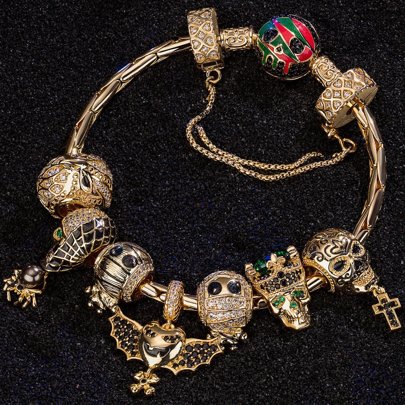 Sterling Silver Kingly Halloween Charms Bracelet Set With Enamel In 14K Gold Plated (Includes bracelet and all charms shown) - Image 4