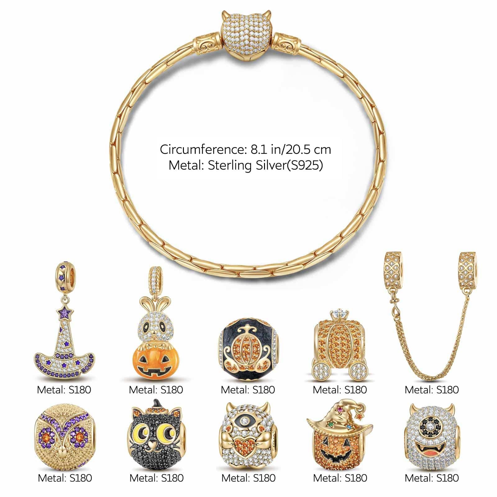 Sterling Silver The Monsters' Revelry Charms Bracelet Set With Enamel In 14K Gold Plated (Includes bracelet and all charms shown) - Image 2