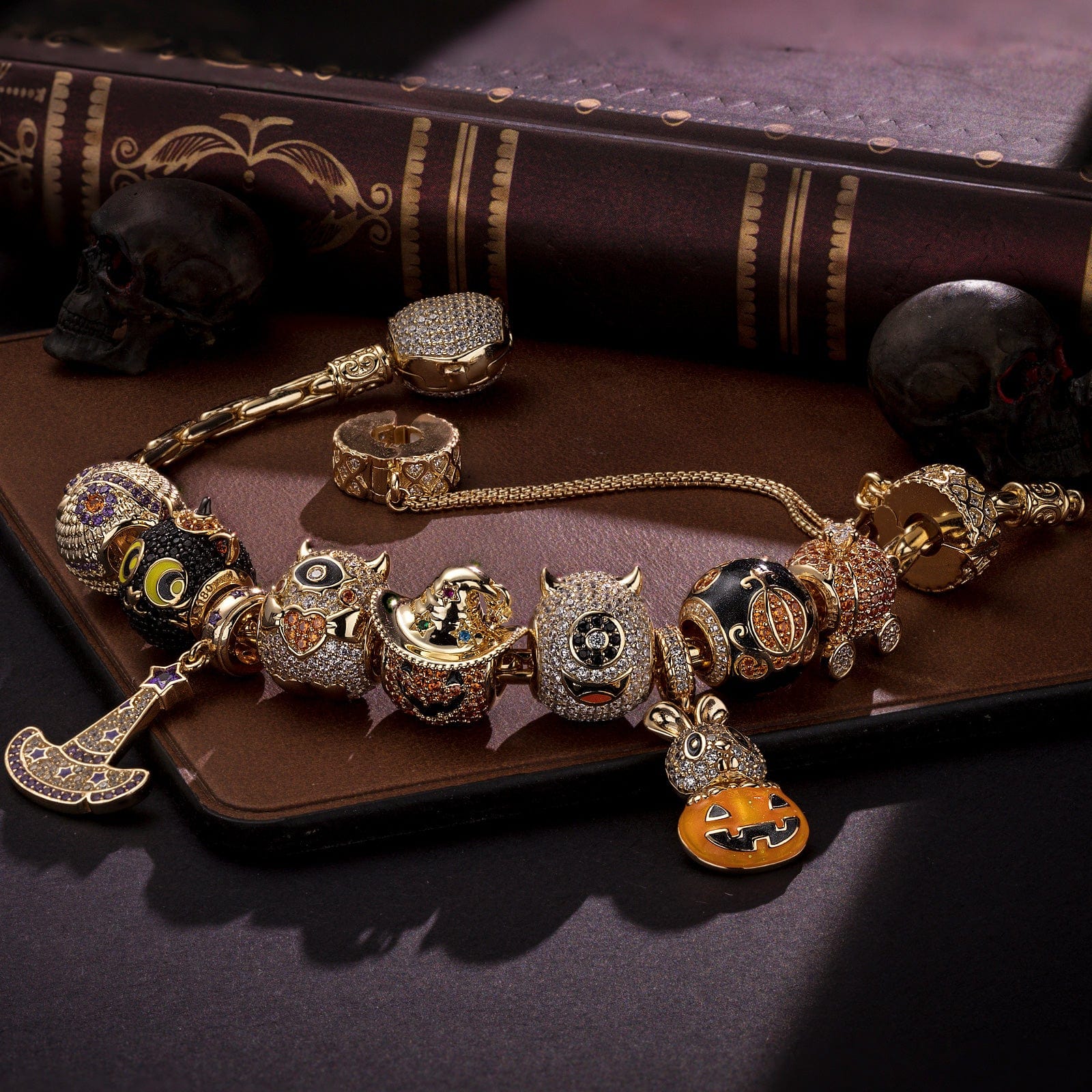 Sterling Silver The Monsters' Revelry Charms Bracelet Set With Enamel In 14K Gold Plated (Includes bracelet and all charms shown) - Image 3