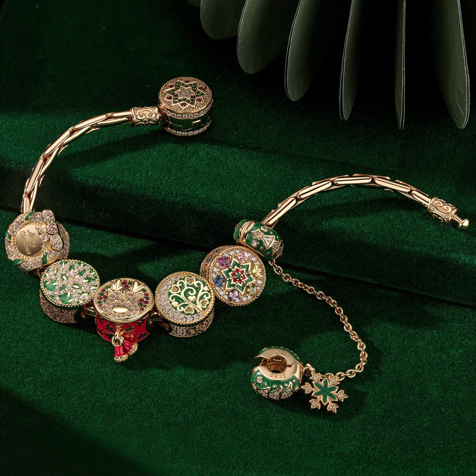 Sterling Silver Joyous Festive Charms Bracelet Set With Enamel In 14K Gold Plated (Includes bracelet and all charms shown) - Image 3