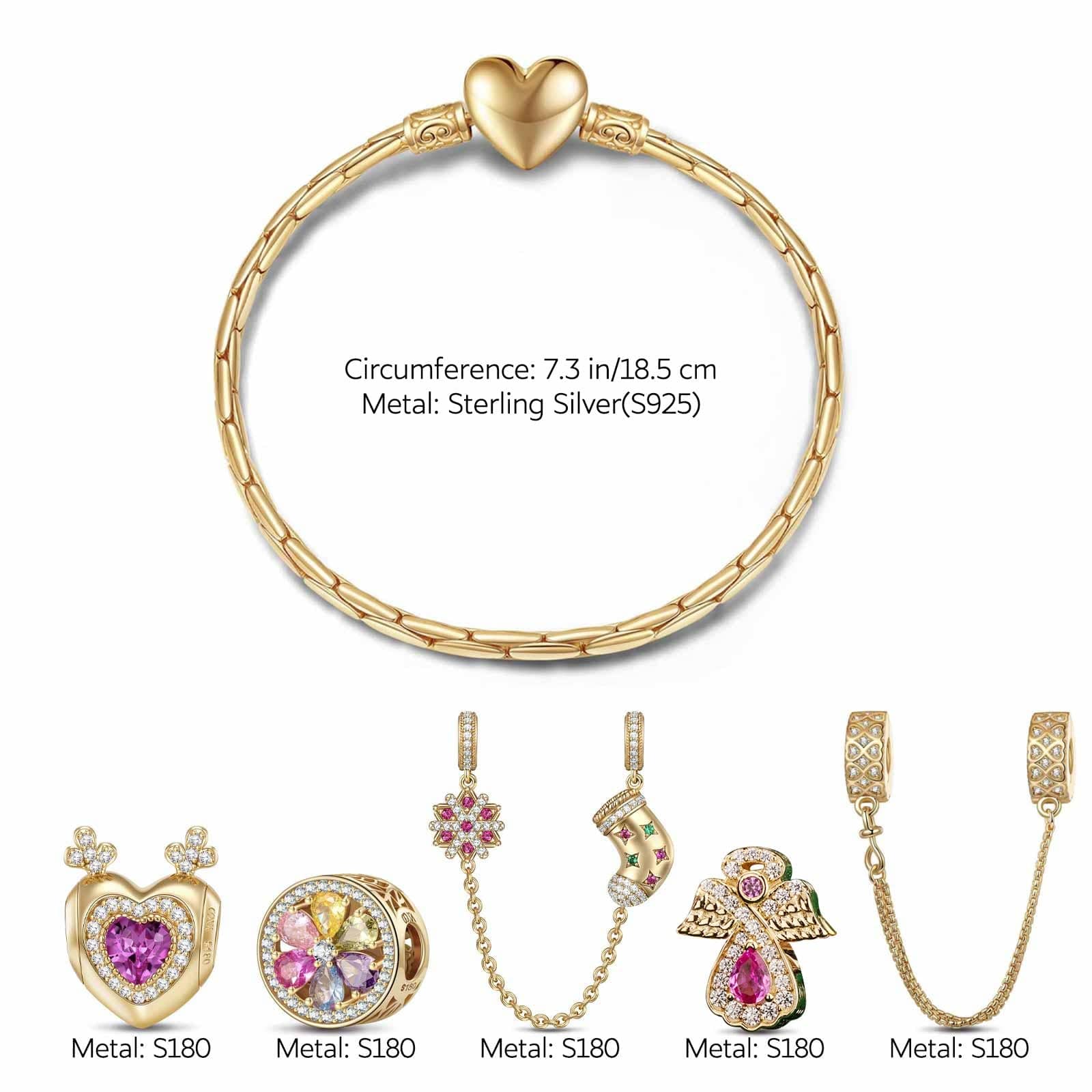 Sterling Silver Gleeful Yuletide Fairies Charms Bracelet Set In 14K Gold Plated (Includes bracelet and all charms shown) - Image 2