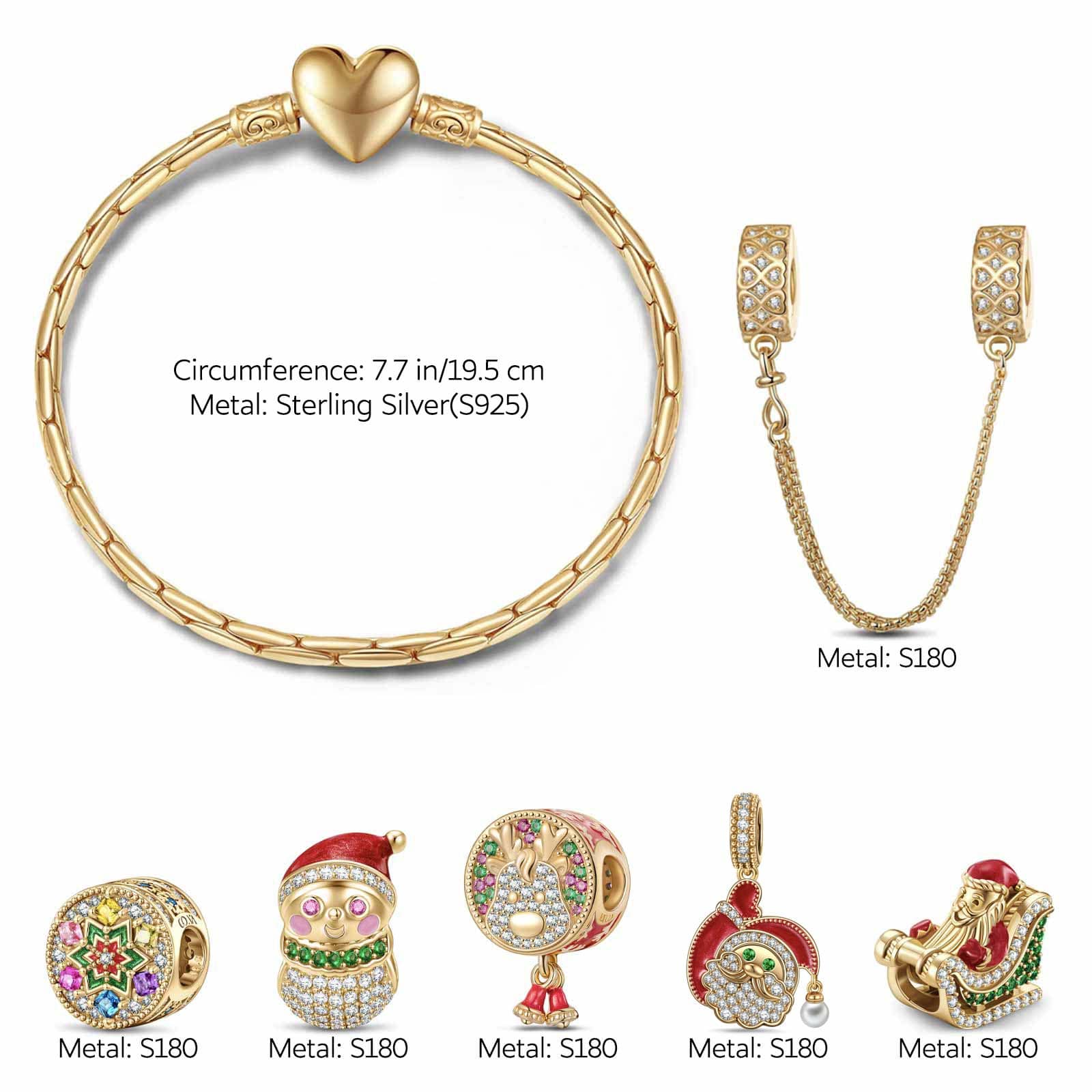 Flash Sale: Sterling Silver Santa's Festive Frolic Charms Bracelet Set With Enamel In 14K Gold Plated (Includes bracelet and all charms shown) - Image 2