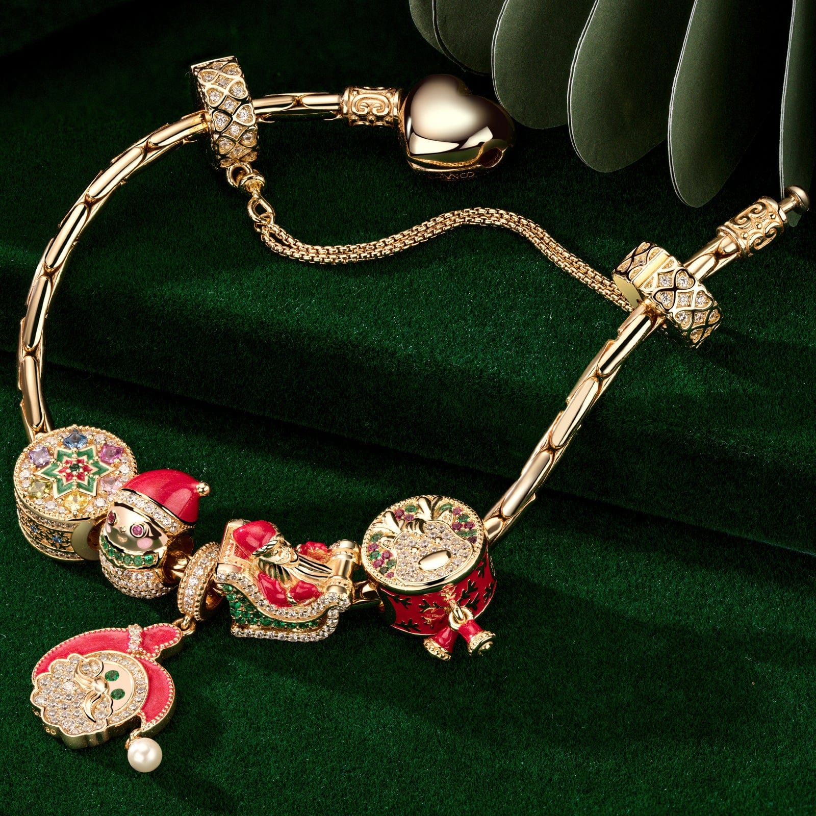 Flash Sale: Sterling Silver Santa's Festive Frolic Charms Bracelet Set With Enamel In 14K Gold Plated (Includes bracelet and all charms shown) - Image 3