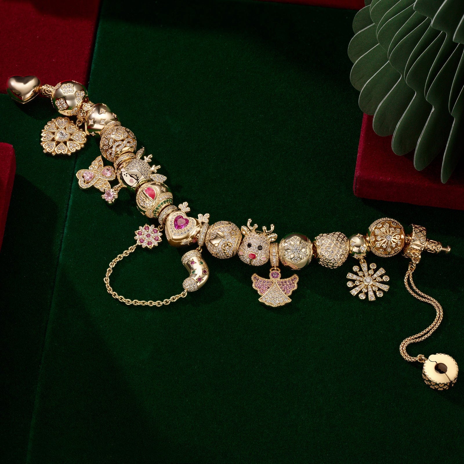 Sterling Silver Joyful Christmas Elves Charms Bracelet Set In 14K Gold Plated (Includes bracelet and all charms shown) - Image 4