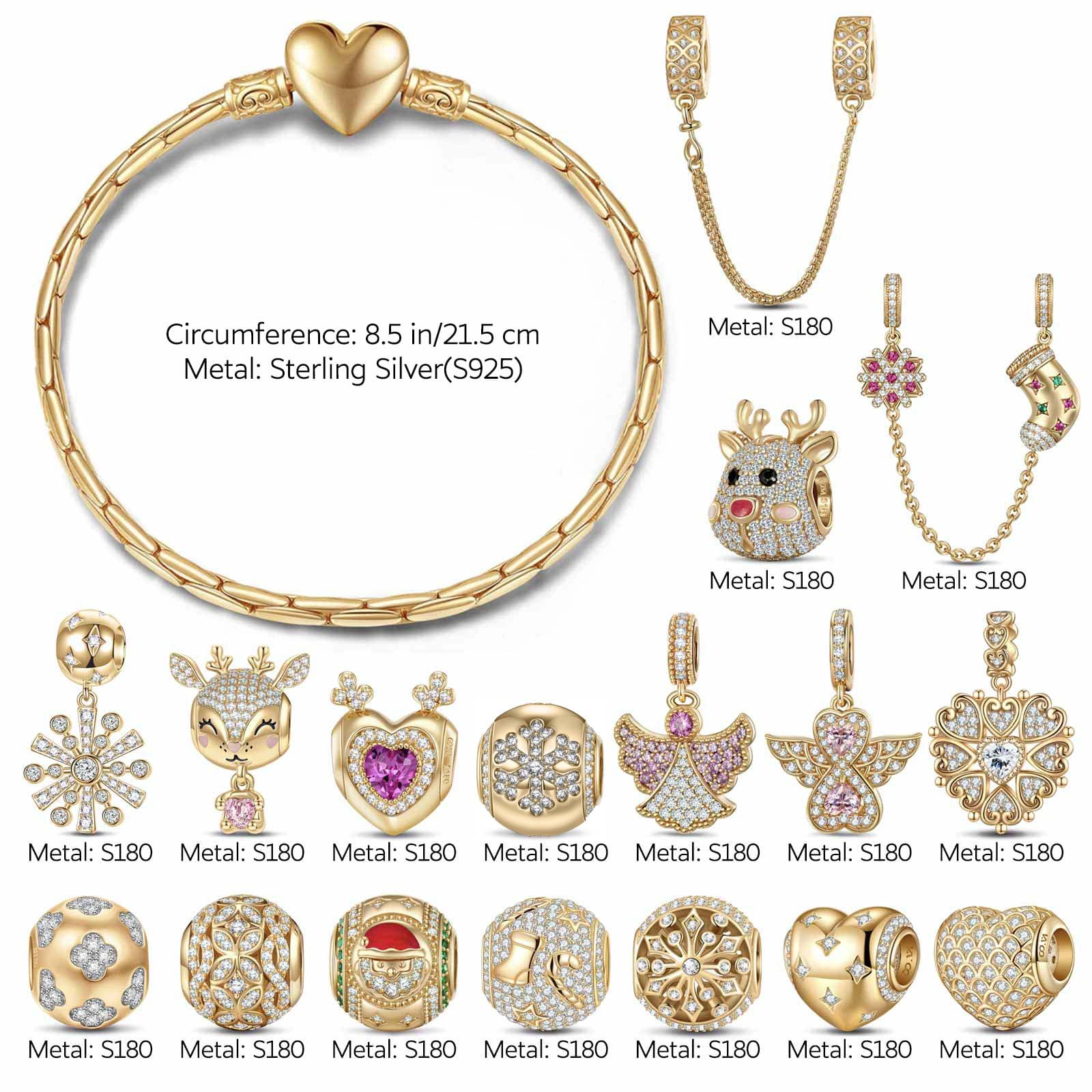 Sterling Silver Joyful Christmas Elves Charms Bracelet Set In 14K Gold Plated (Includes bracelet and all charms shown) - Image 2