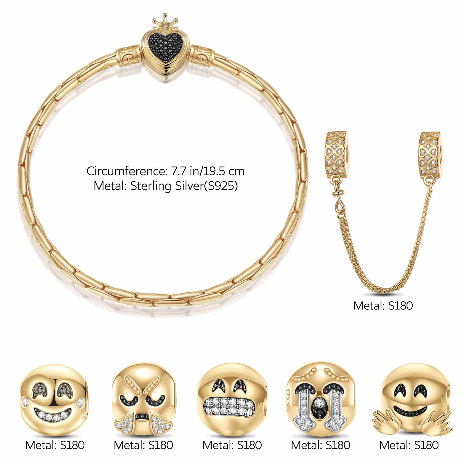 Sterling Silver Embracing Emotions Charms Bracelet Set In 14K Gold Plated (Includes bracelet and all charms shown) - Image 2