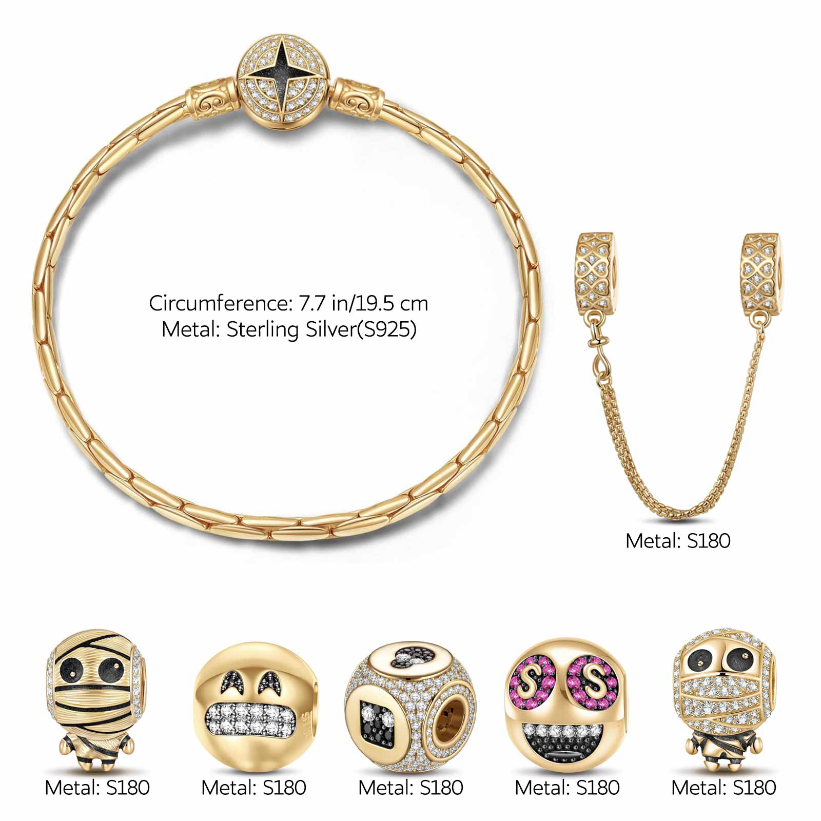 Sterling Silver Grinning Bliss Charms Bracelet Set With Enamel In 14K Gold Plated (Includes bracelet and all charms shown) - Image 2