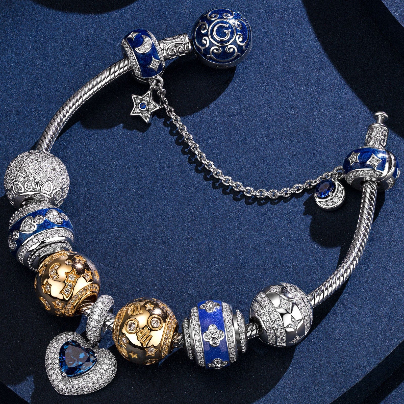 Sterling Silver Starlit Love Charms Bracelet Set With Enamel, Featuring Dual Plating in 14K Gold and White Gold (Includes bracelet and all charms shown) - Image 3