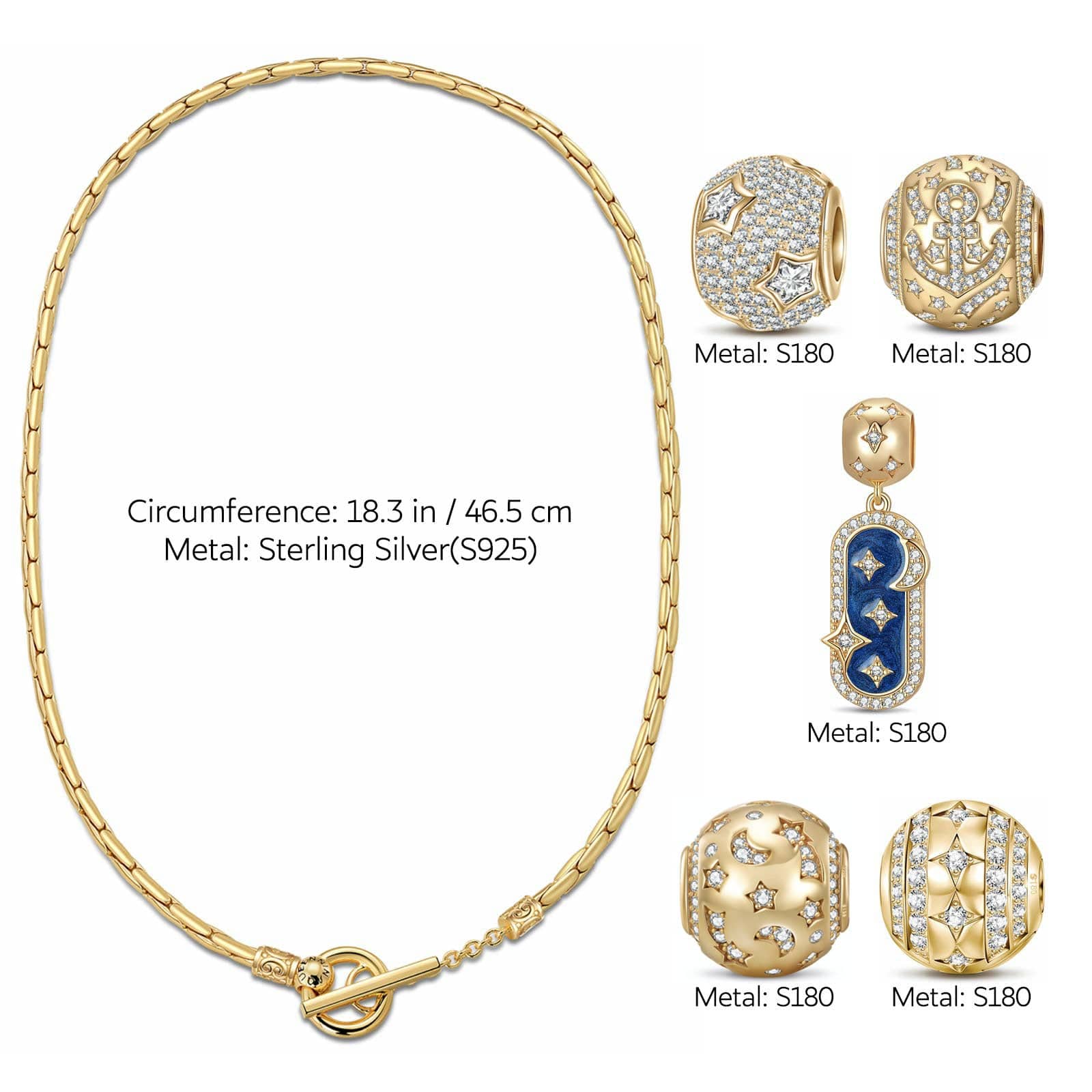 Sterling Silver Twinkling Starlight Charms Necklace Set With Enamel In 14K Gold Plated - Image 2