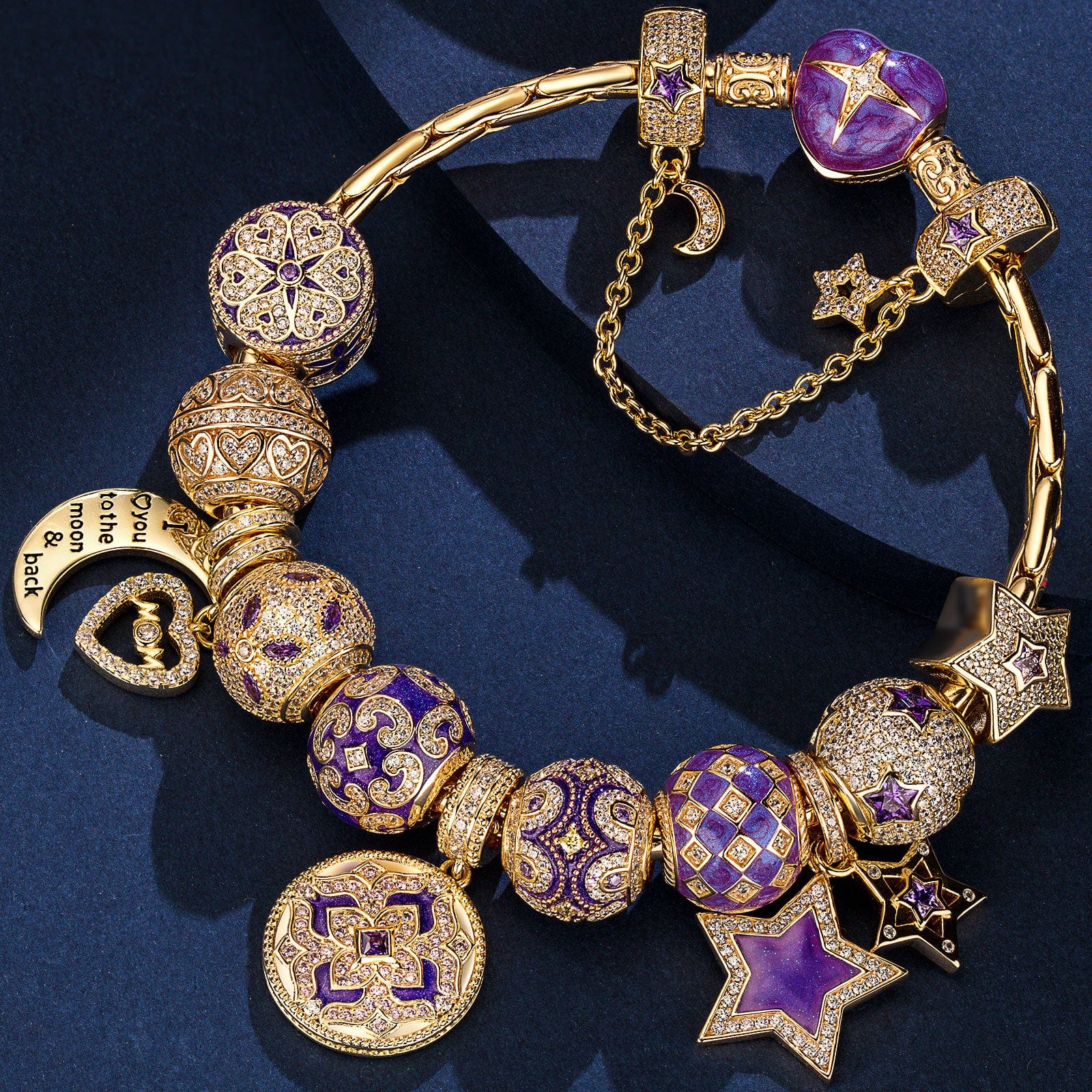 Sterling Silver Astral Visions Charms Bracelet Set With Enamel In 14K Gold Plated (Includes bracelet and all charms shown)