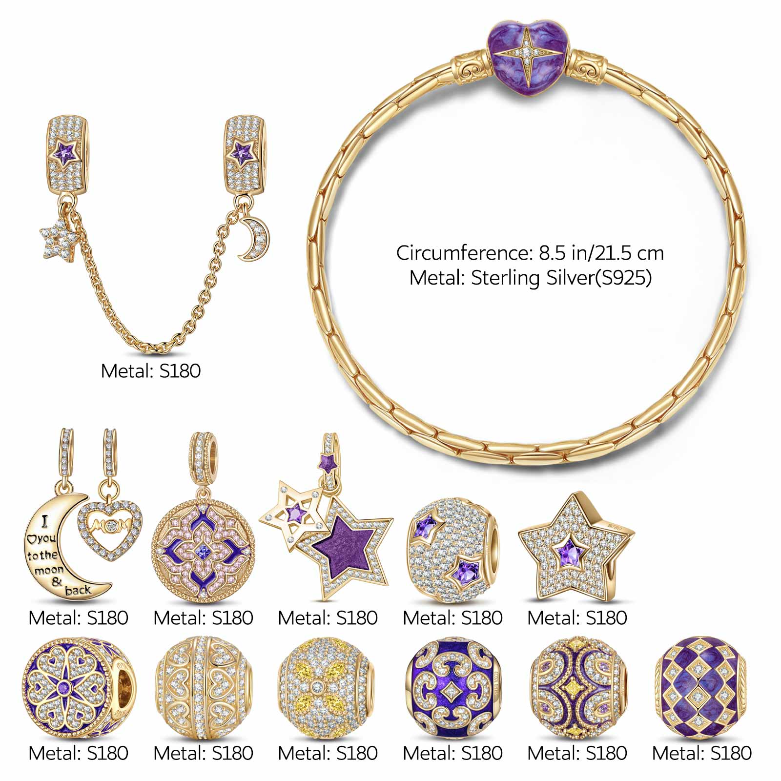Sterling Silver Astral Visions Charms Bracelet Set With Enamel In 14K Gold Plated (Includes bracelet and all charms shown) - Image 2