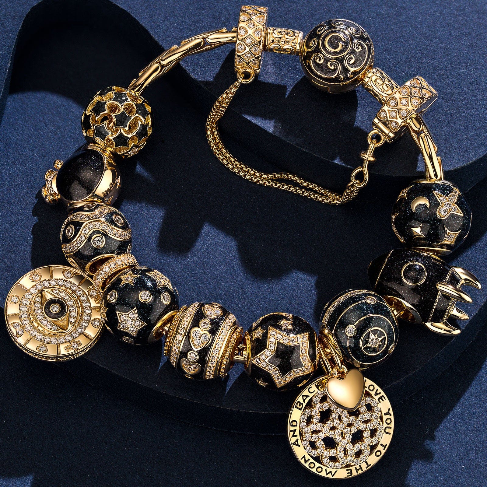 Sterling Silver Universe Dreams Charms Bracelet Set With Enamel In 14K Gold Plated (Includes bracelet and all charms shown)