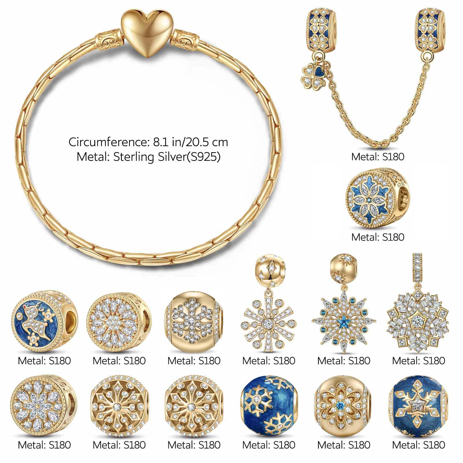 Sterling Silver Splendid Snowfall Charms Bracelet Set With Enamel In 14K Gold Plated (Includes bracelet and all charms shown) - Image 2