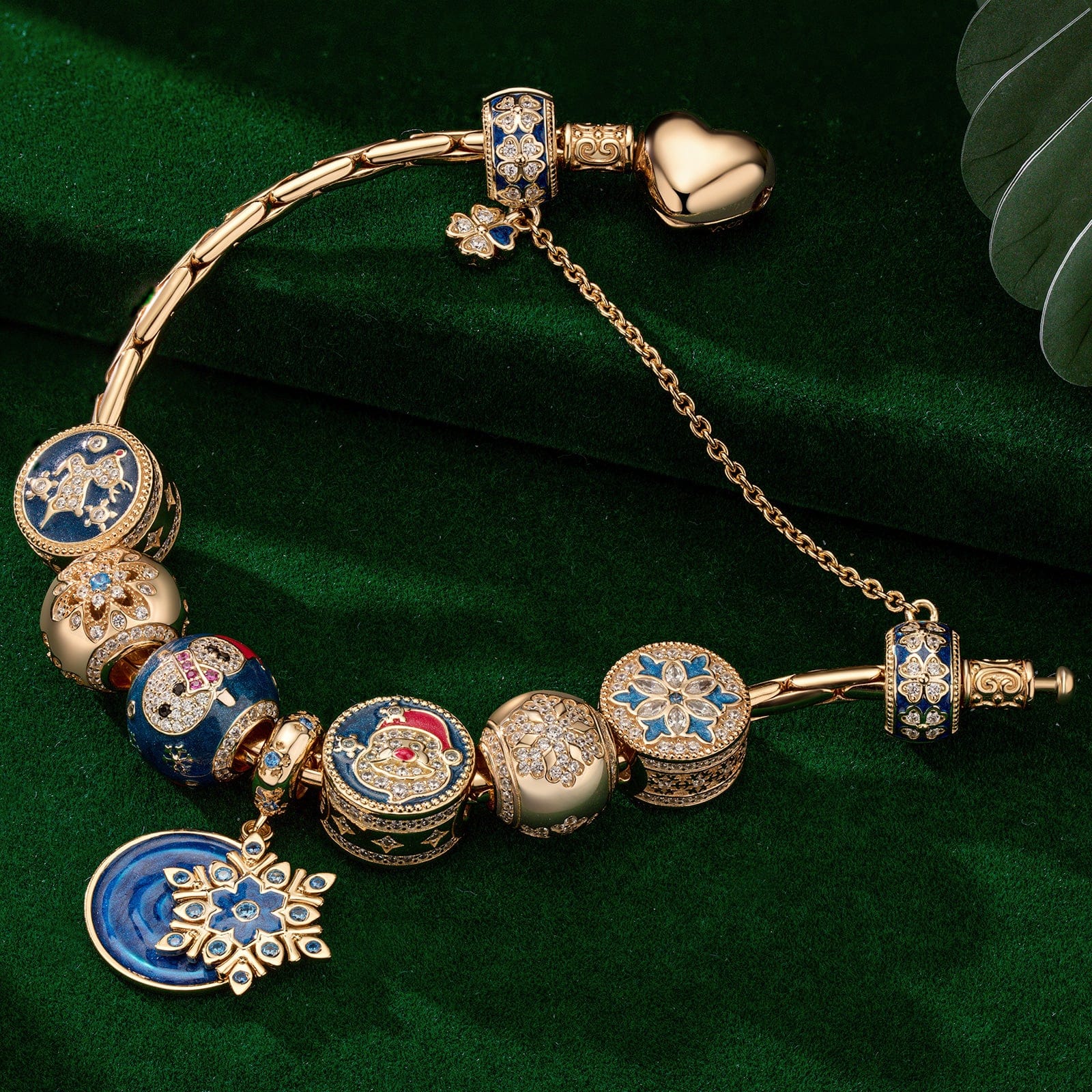 Sterling Silver Snowy Christmas Charms Bracelet Set With Enamel In 14K Gold Plated (Includes bracelet and all charms shown) - Image 3