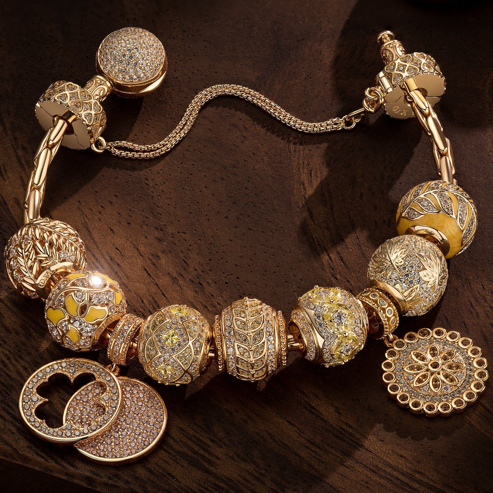 Sterling Silver Sunlit Fall Charms Bracelet Set With Enamel In 14K Gold Plated (Includes bracelet and all charms shown) - Image 3