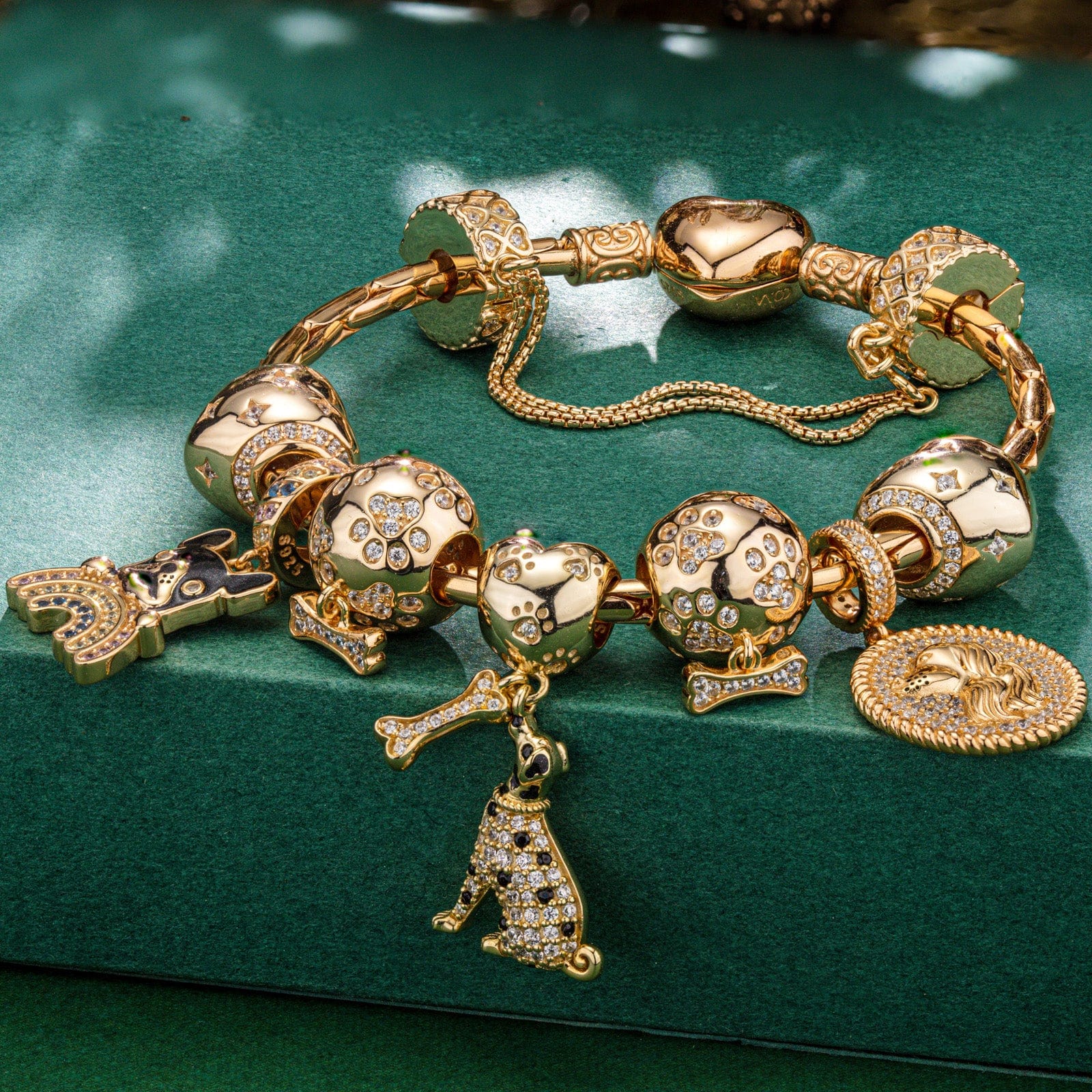 Sterling Silver Doggy Delight Charms Bracelet Set In 14K Gold Plated (Includes bracelet and all charms shown) - Image 4