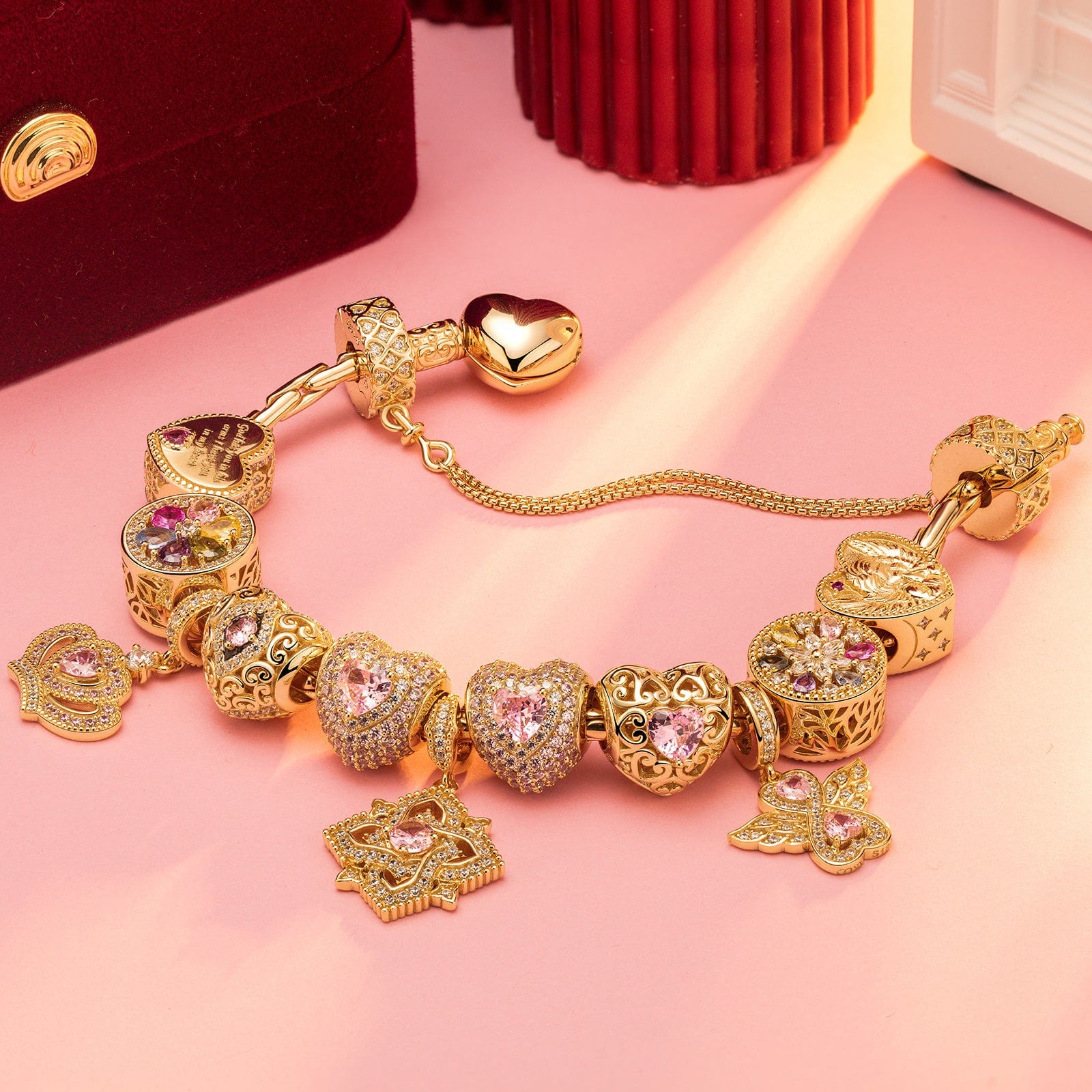 Sterling Silver My Princess October Birthstone Charms Bracelet Set In 14K Gold Plated (Includes bracelet and all charms shown) - Image 3