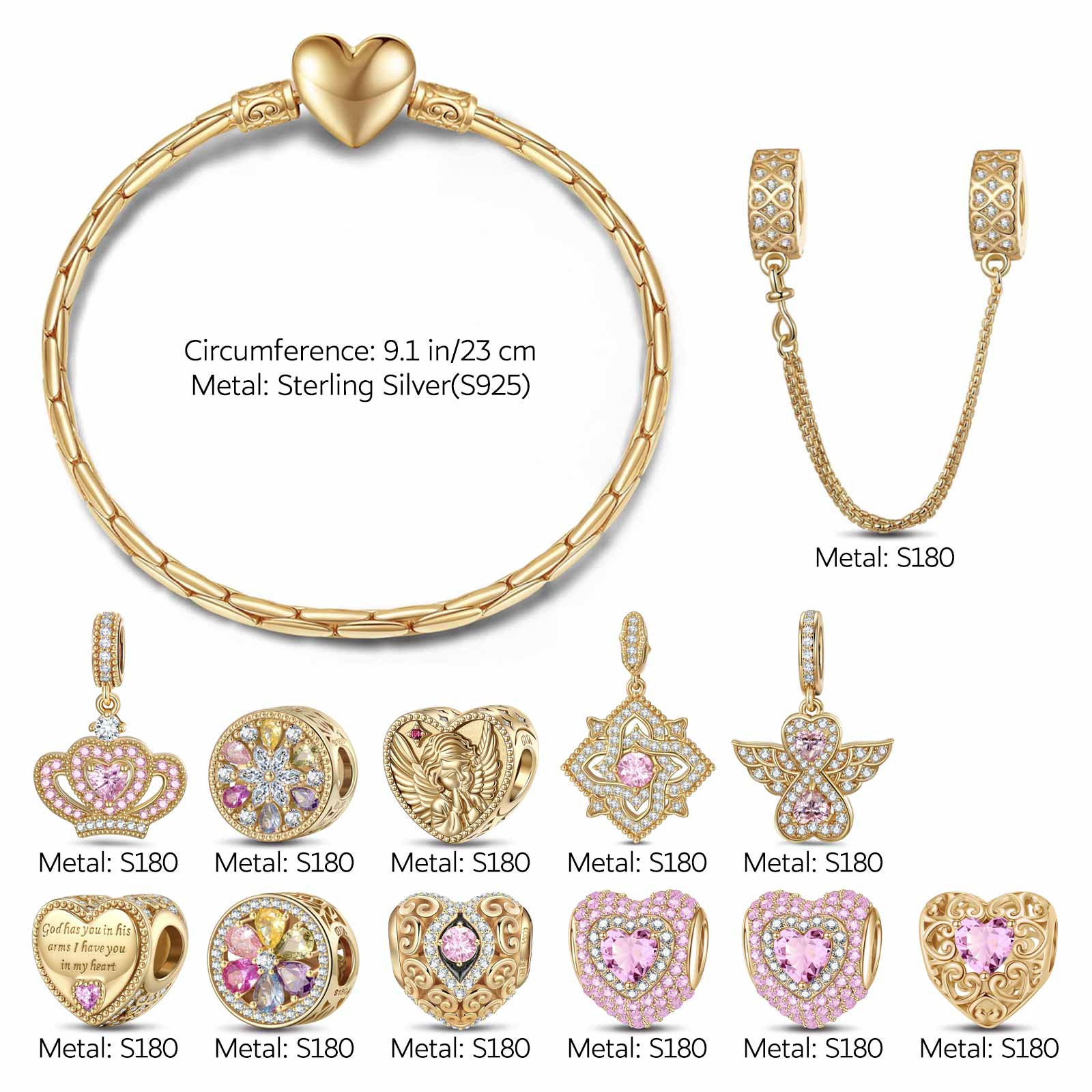 Sterling Silver My Princess October Birthstone Charms Bracelet Set In 14K Gold Plated (Includes bracelet and all charms shown) - Image 2