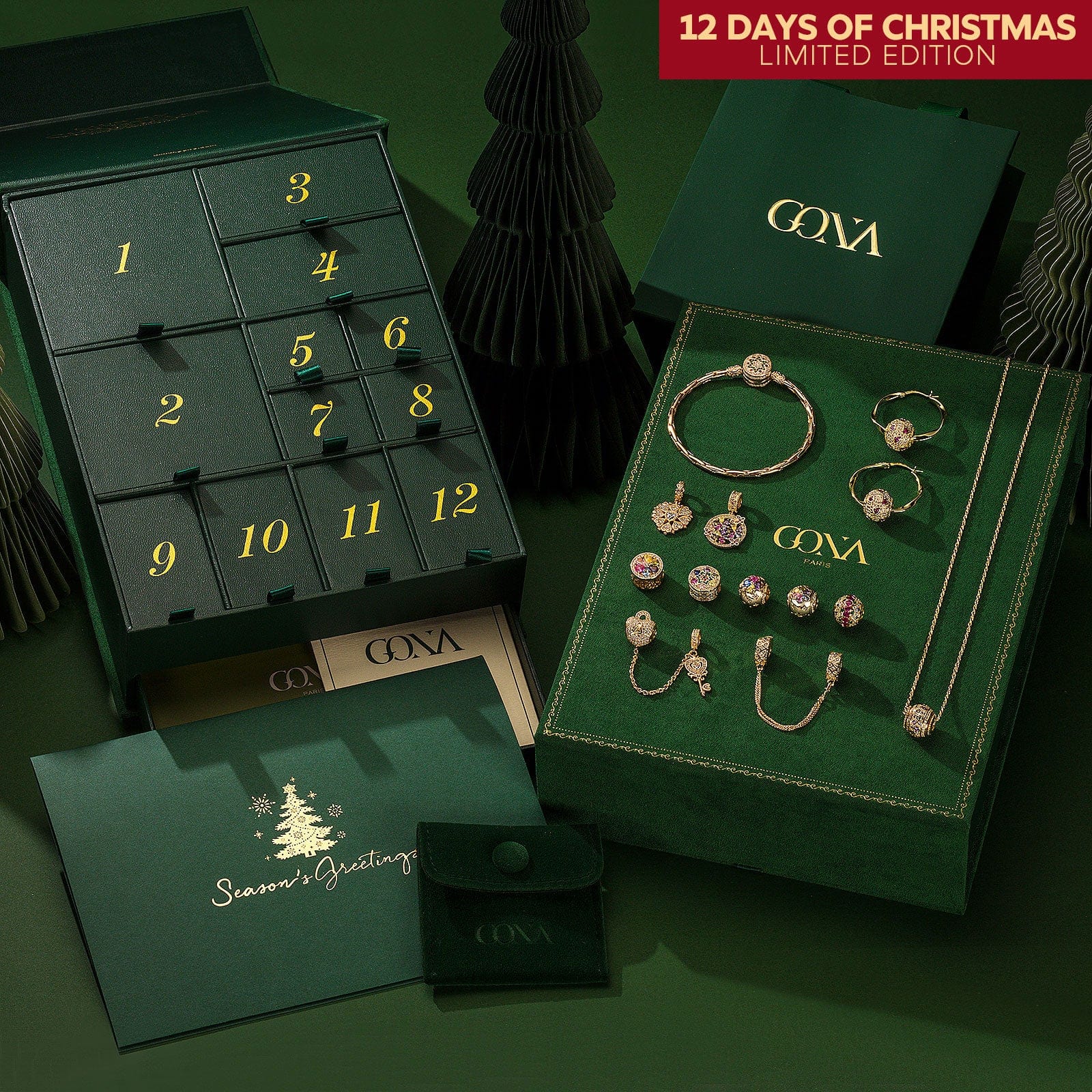 Limited Edition - The Iconic Advent Calendar - 12 Days Of Christmas Fine Jewelry Gift Set: Sterling Silver Petal Delight Charms Earrings and Necklace and Bracelet Set With Enamel In 14K Gold Plated - Image 2