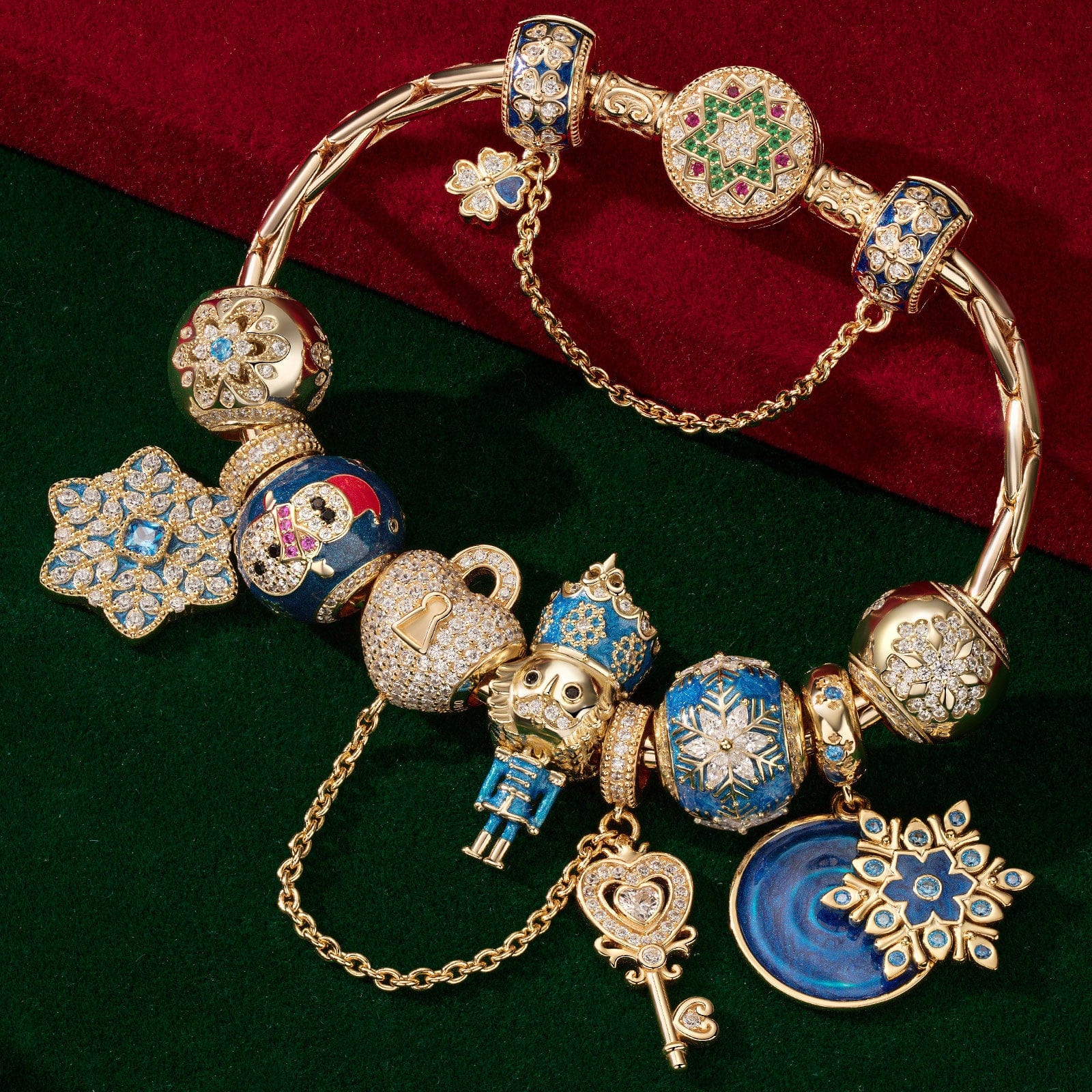 Limited Edition - The Iconic Advent Calendar - 12 Days Of Christmas Fine Jewelry Gift Set: Sterling Silver Snowfall Wonderland Charms Earrings and Necklace and Bracelet Set With Enamel In 14K Gold Plated - Image 5