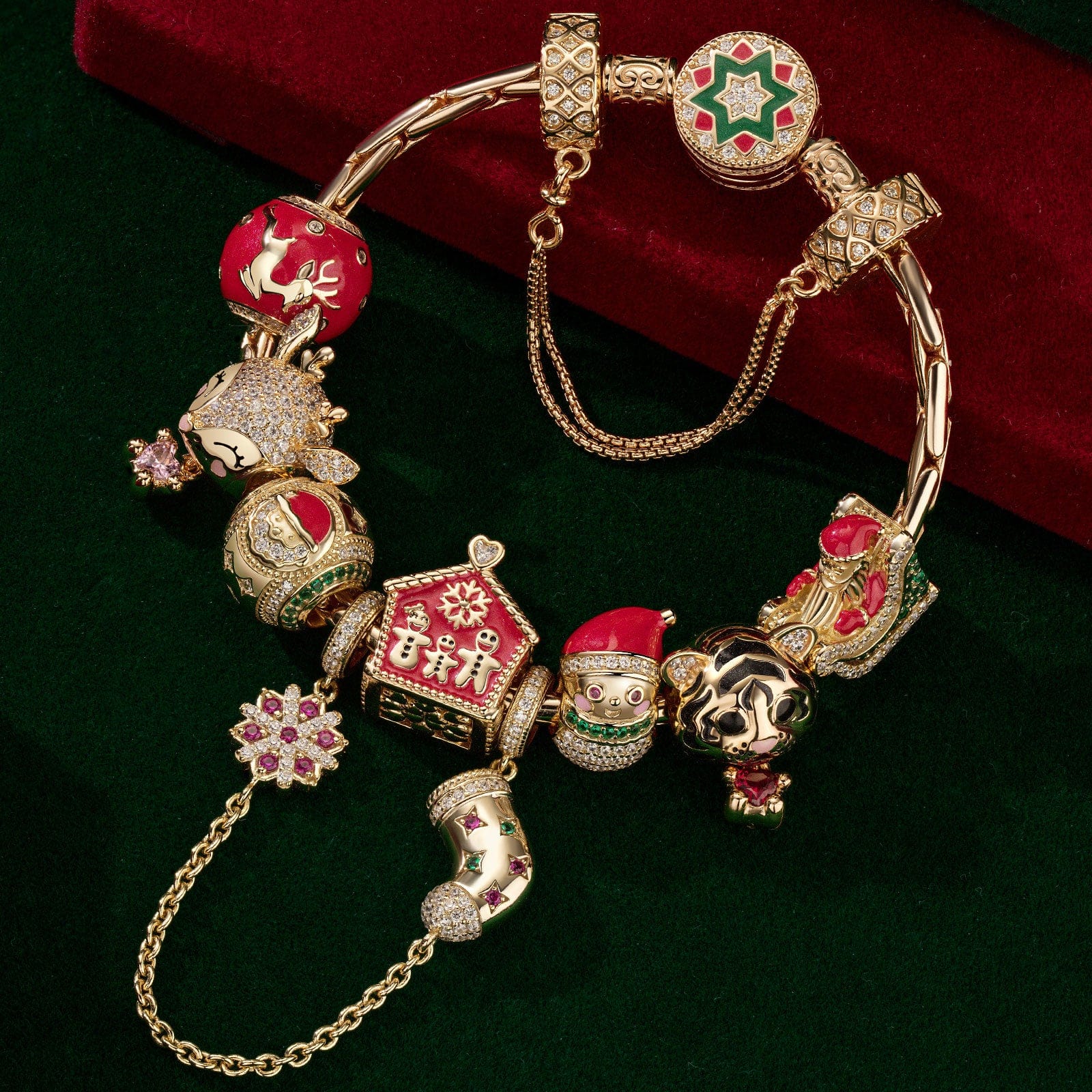 Limited Edition - The Iconic Advent Calendar - 12 Days Of Christmas Fine Jewelry Gift Set: Sterling Silver Santa's Sleigh Charms Earrings and Necklace and Bracelet Set With Enamel In 14K Gold Plated - Image 5