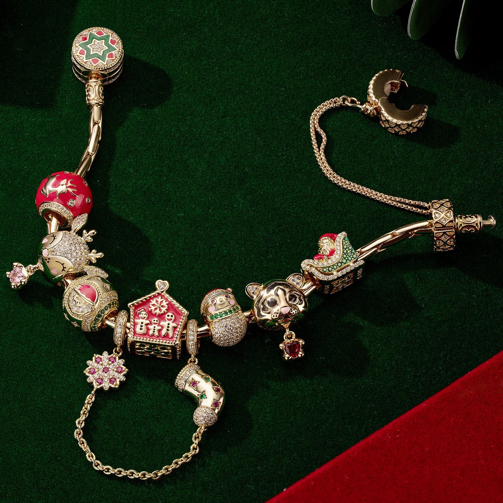 Limited Edition - The Iconic Advent Calendar - 12 Days Of Christmas Fine Jewelry Gift Set: Sterling Silver Santa's Sleigh Charms Earrings and Necklace and Bracelet Set With Enamel In 14K Gold Plated - Image 6