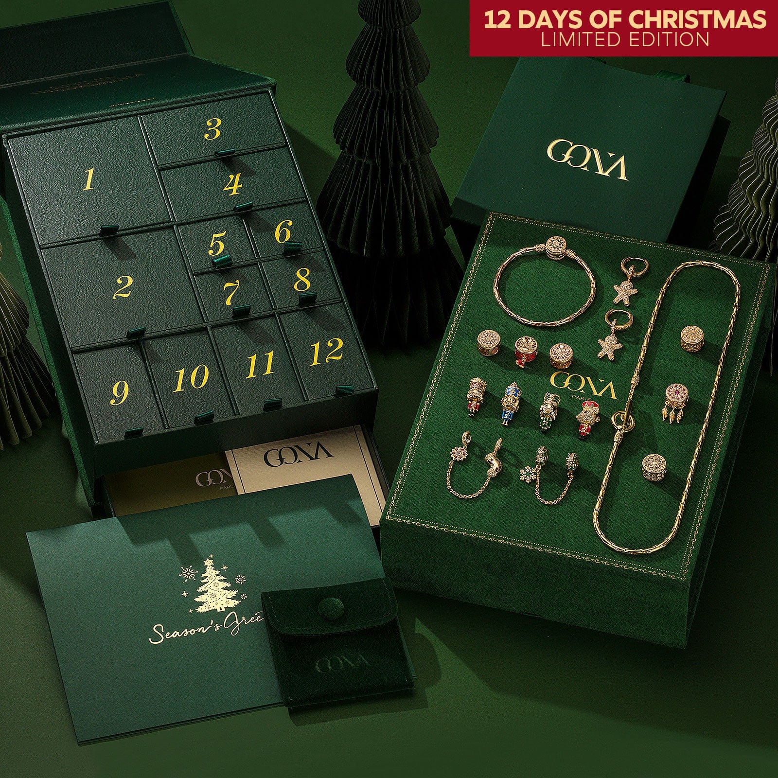 Limited Edition - The Iconic Advent Calendar - 12 Days Of Christmas Fine Jewelry Gift Set: Sterling Silver Snowflake Knights Charms Earrings and Necklace and Bracelet Set With Enamel In 14K Gold Plated - Image 3