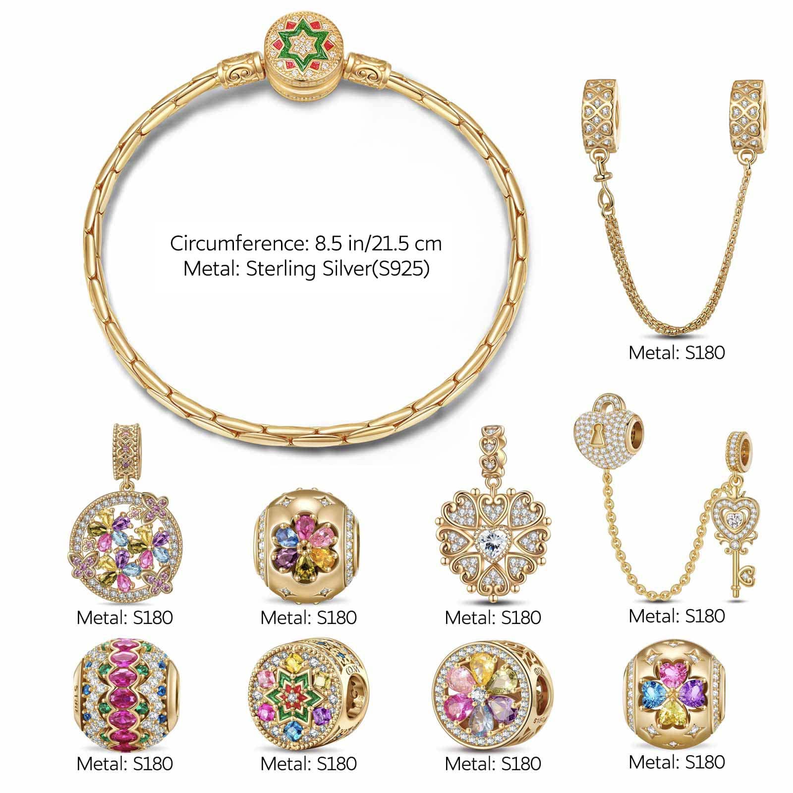Sterling Silver Opulent Soiree Charms Bracelet Set In 14K Gold Plated (Includes bracelet and all charms shown) - Image 2