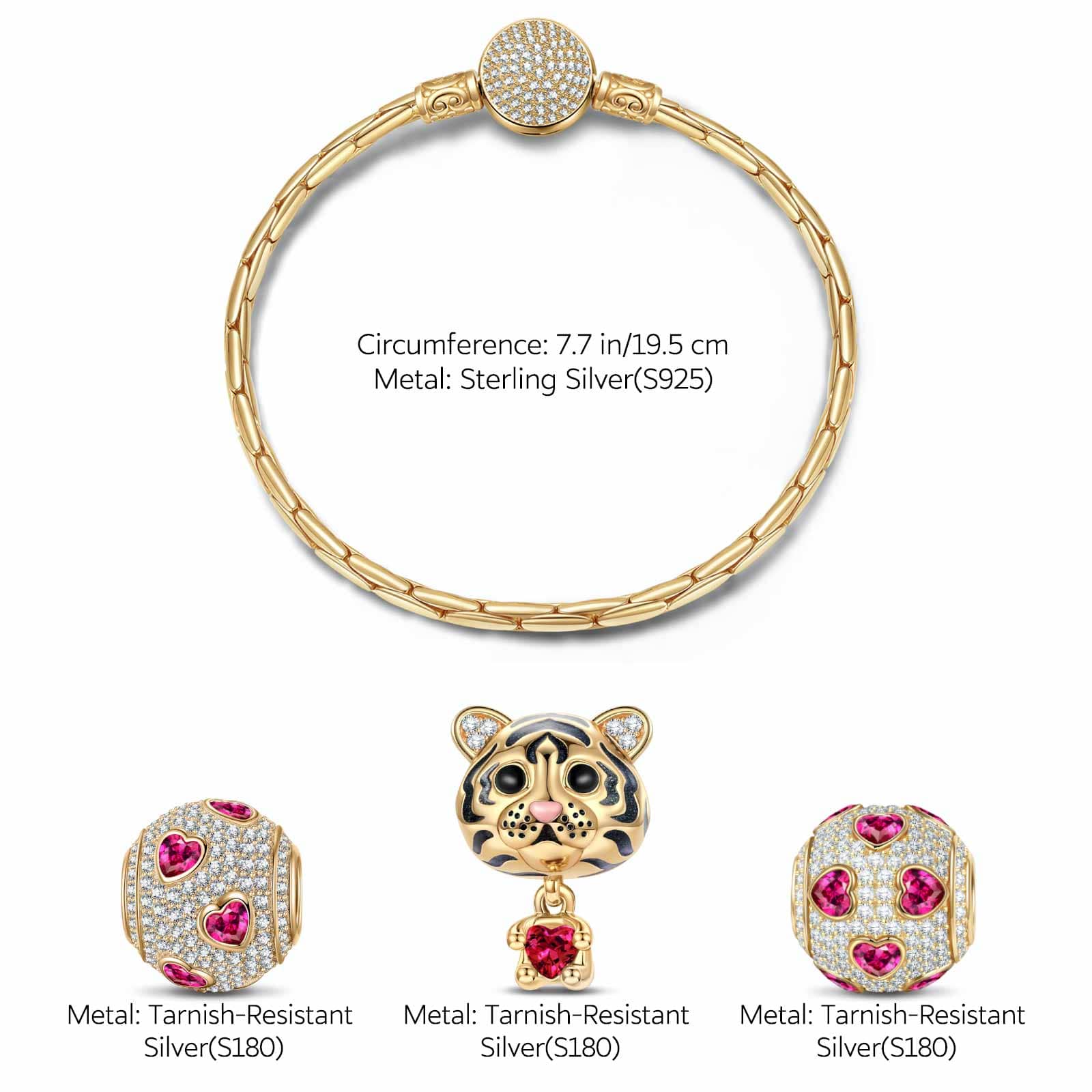 Sterling Silver Fiery Tiger: January Garnet Charms Bracelet Set In 14K Gold Plated (Includes bracelet and all charms shown) - Image 2