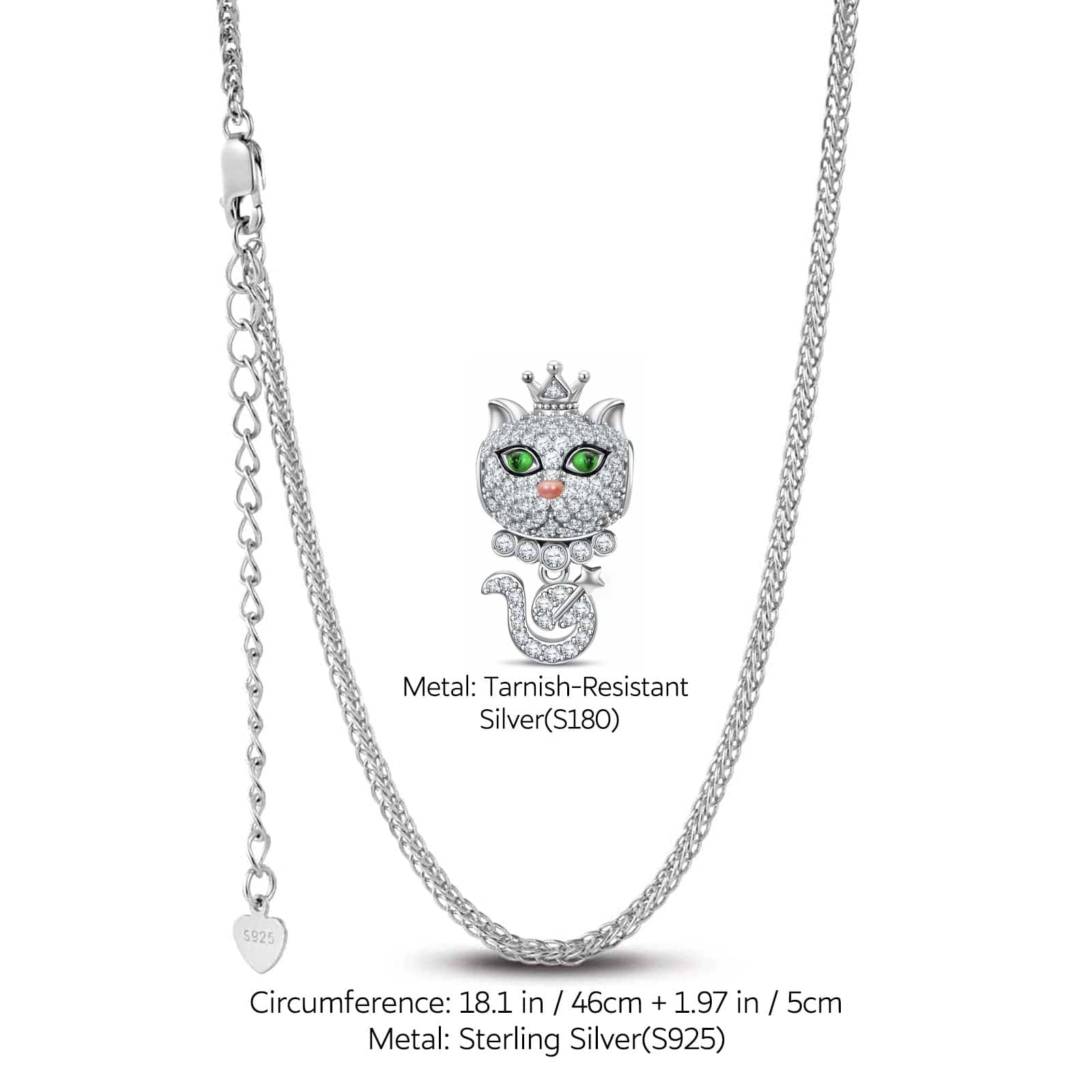 Sterling Silver Regal Purr Charms Necklace Set In White Gold Plated - Image 2