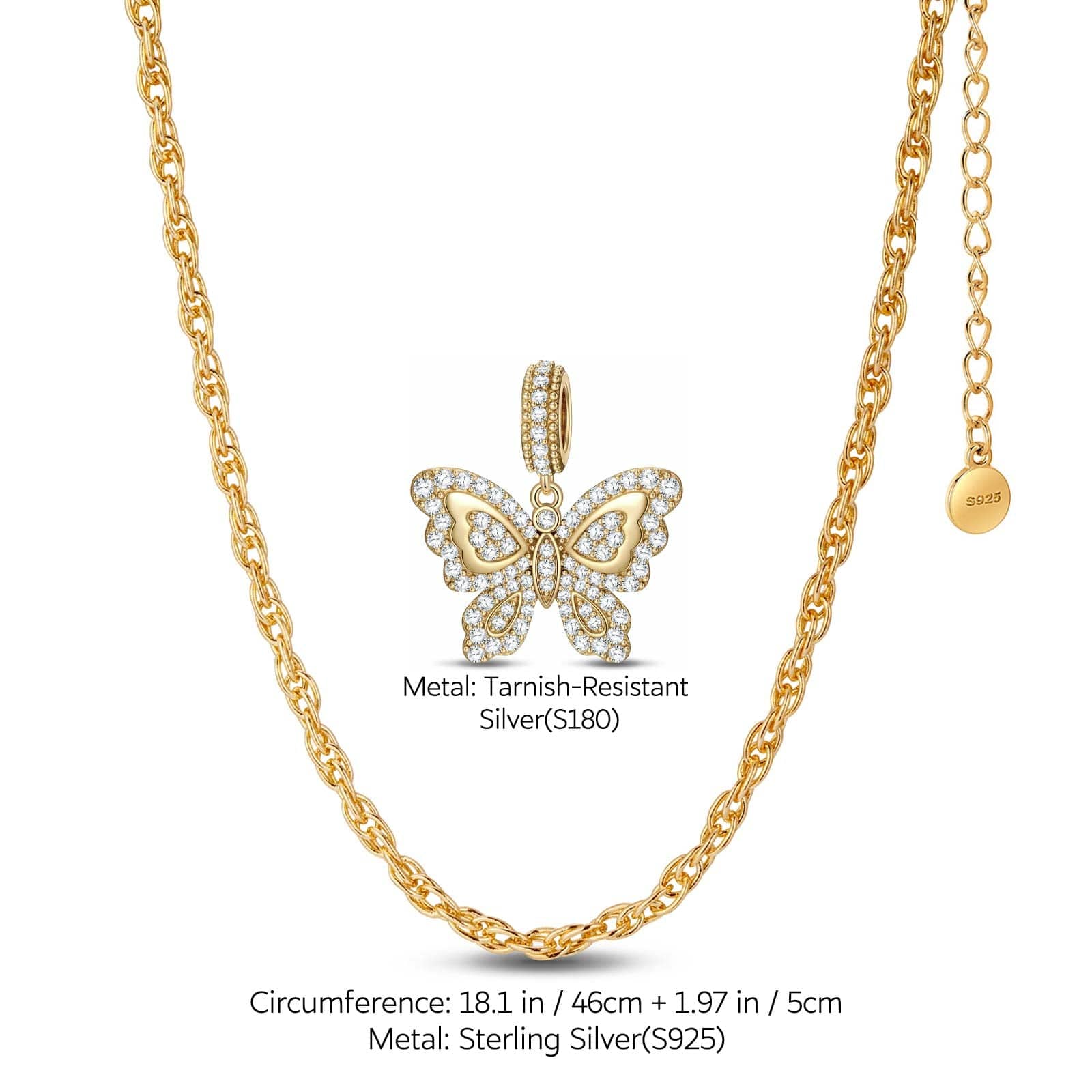 Sterling Silver Golden Flutter Charms Necklace Set In 14K Gold Plated - Image 2
