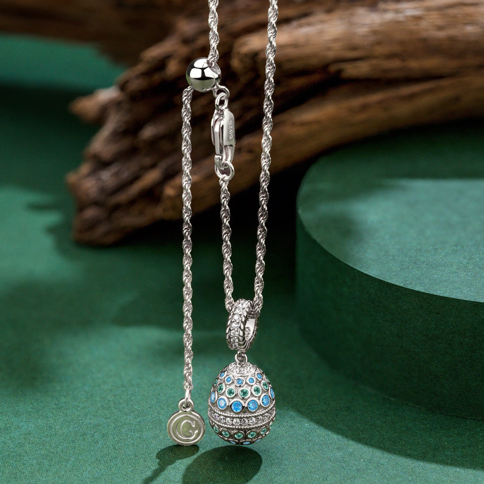 Sterling Silver Adjustable Rope Chain Necklace With Slider Clasp Sapphire Serenade Charm Necklace and Earrings Set In White Gold Plated - Image 6