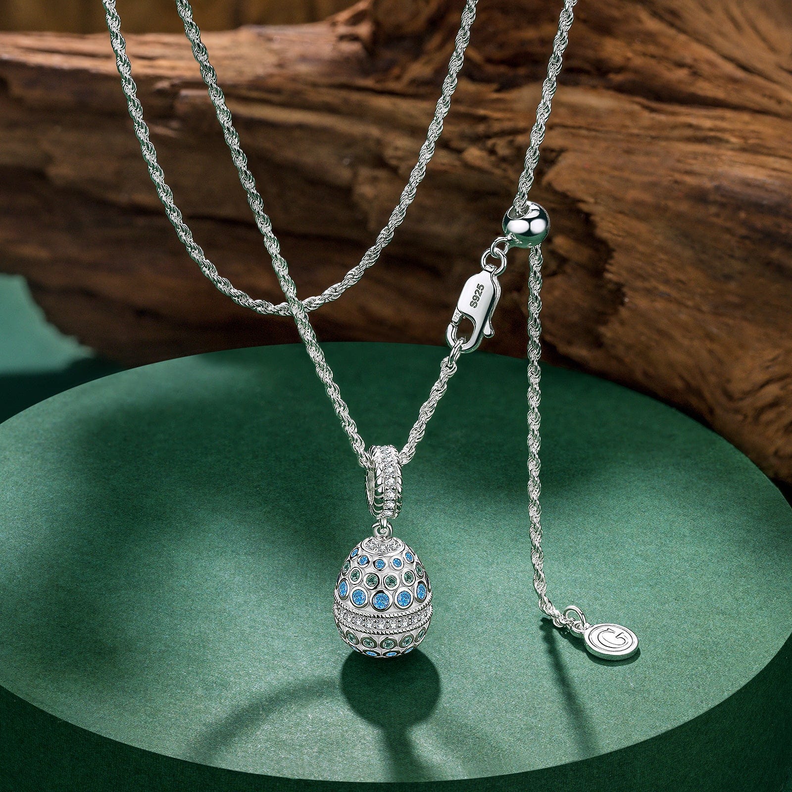 Sterling Silver Adjustable Rope Chain Necklace With Slider Clasp Sapphire Serenade Charm Necklace and Earrings Set In White Gold Plated - Image 7