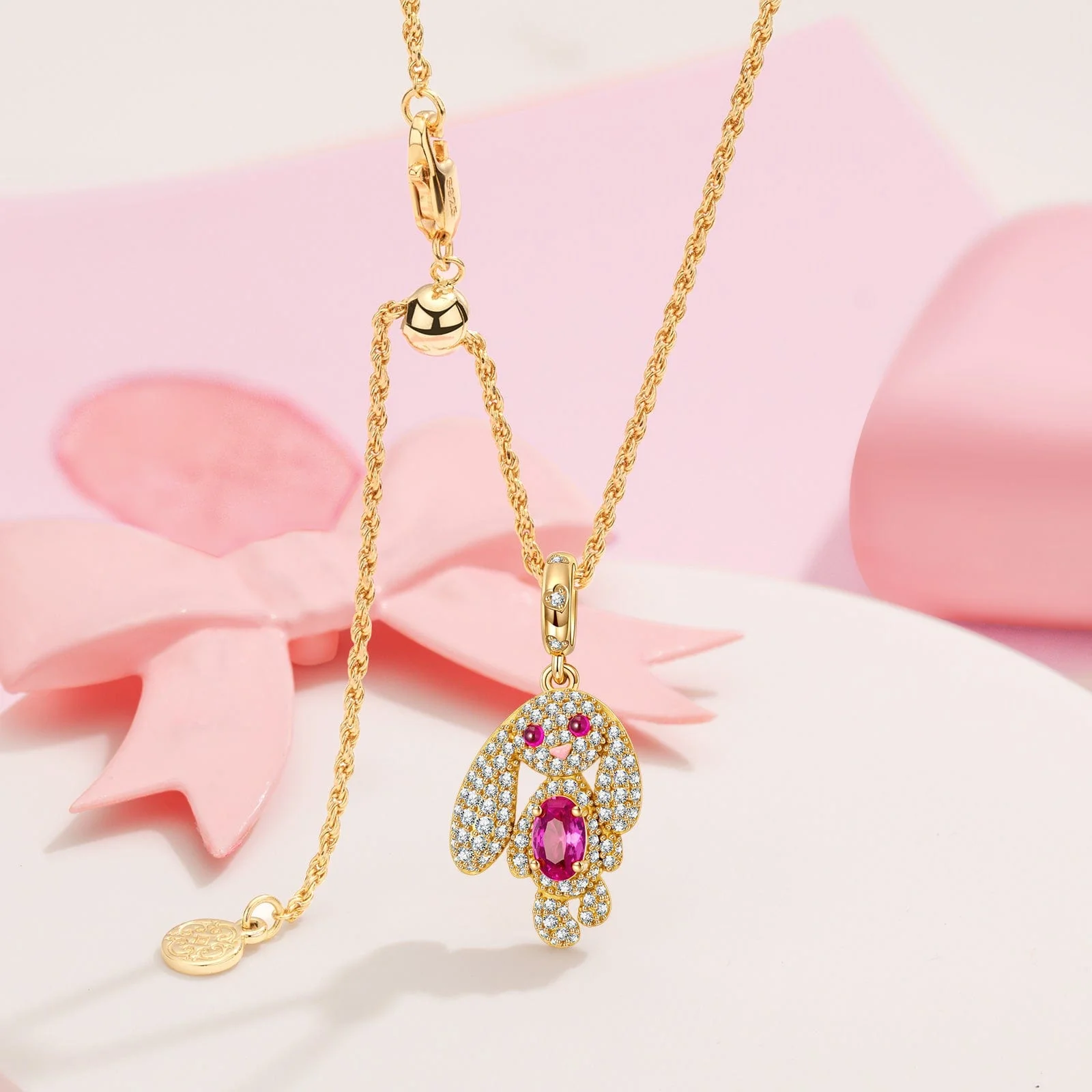 Sterling Silver Adjustable Rope Chain Necklace with Slider Clasp 0 Charms Necklace Set In 14K Gold Plated