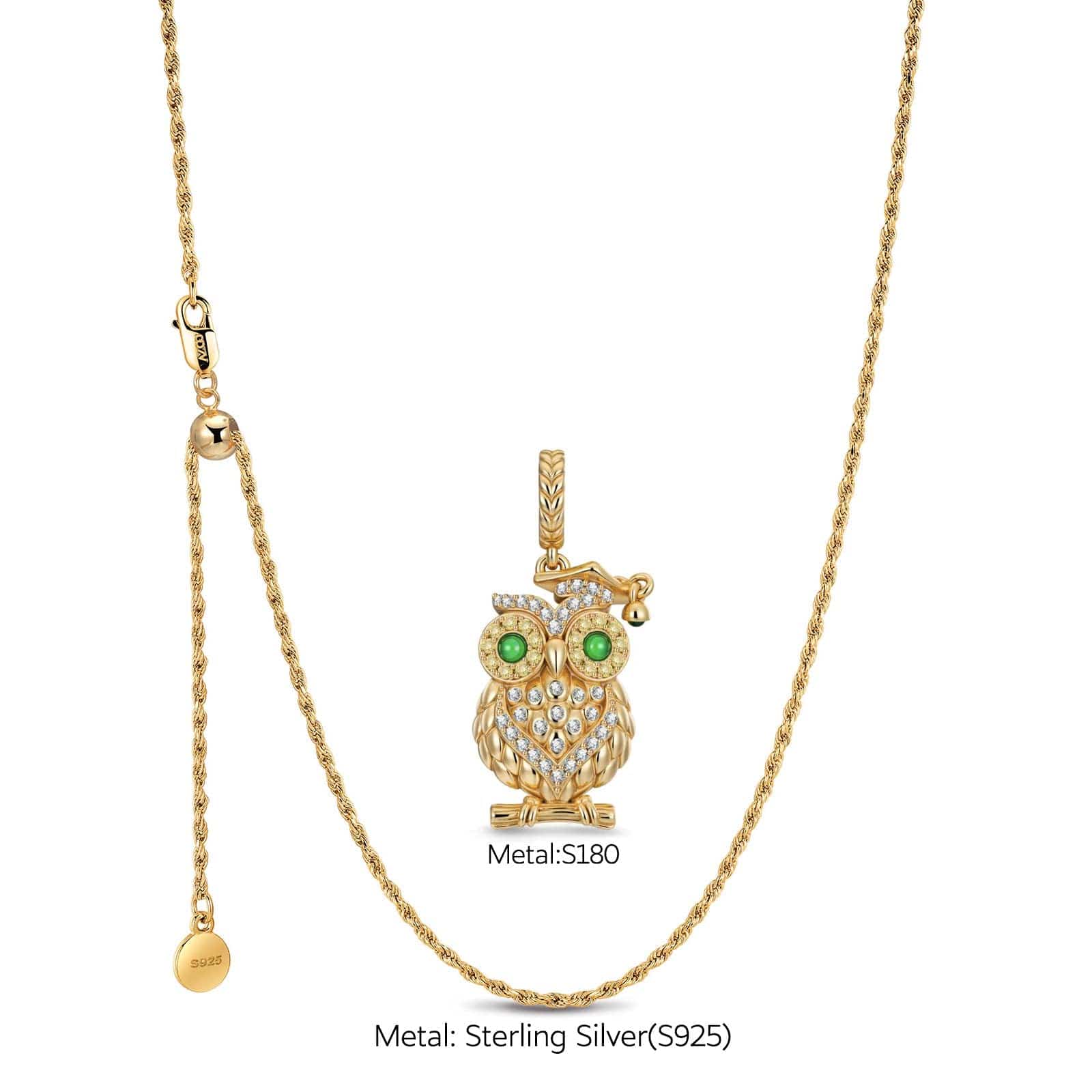 Sterling Silver Enigmatic Owl Charms Necklace Set In 14K Gold Plated - Image 3