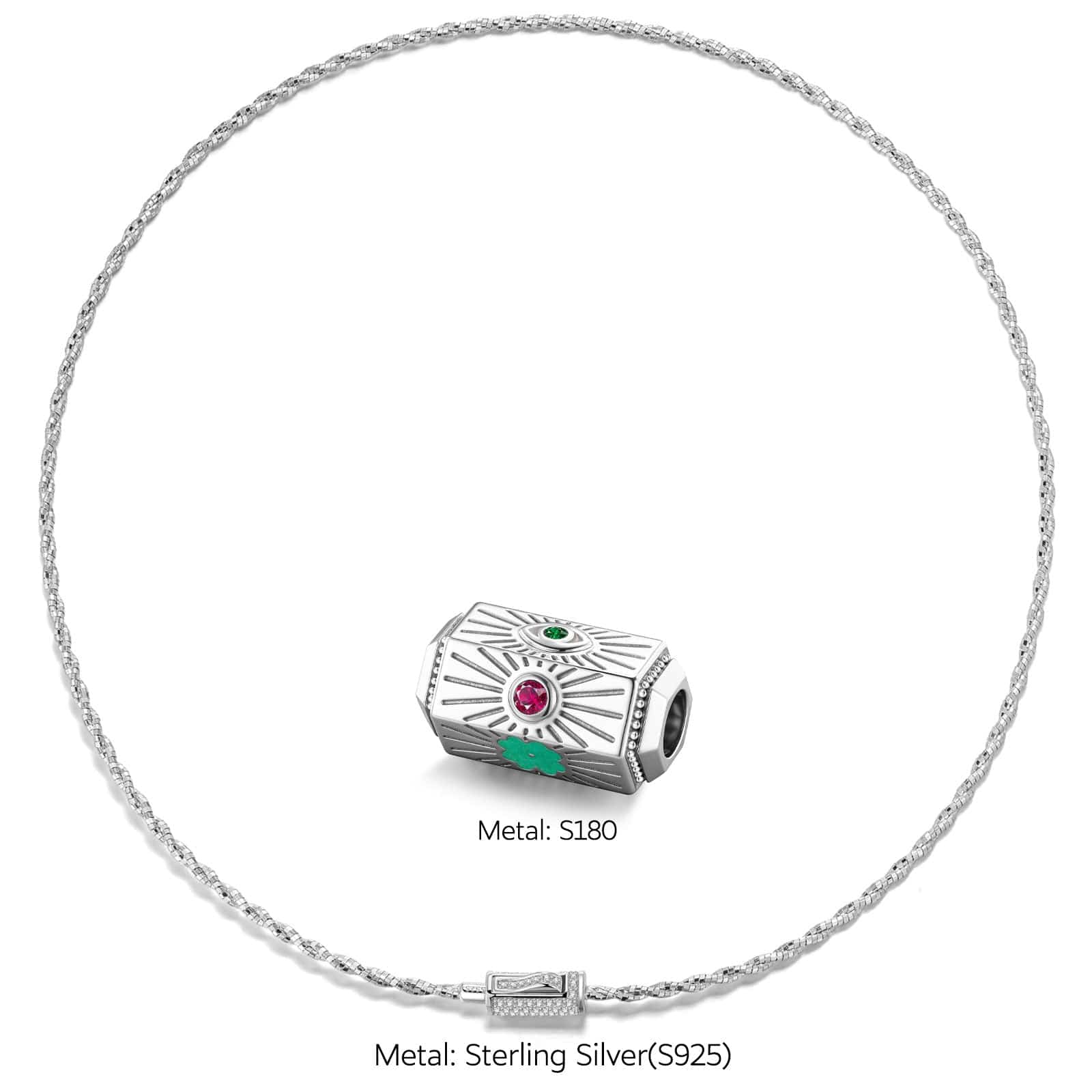 Sterling Silver Vespera Amulet Charms Necklace Set In White Gold Plated - Image 4