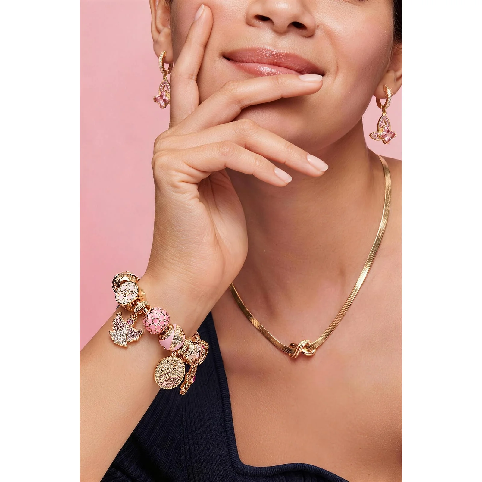 Maternal Bond Knot Tarnish-Resistant Silver Herringbone Chain Necklace In 14K Gold Plated - Image 5