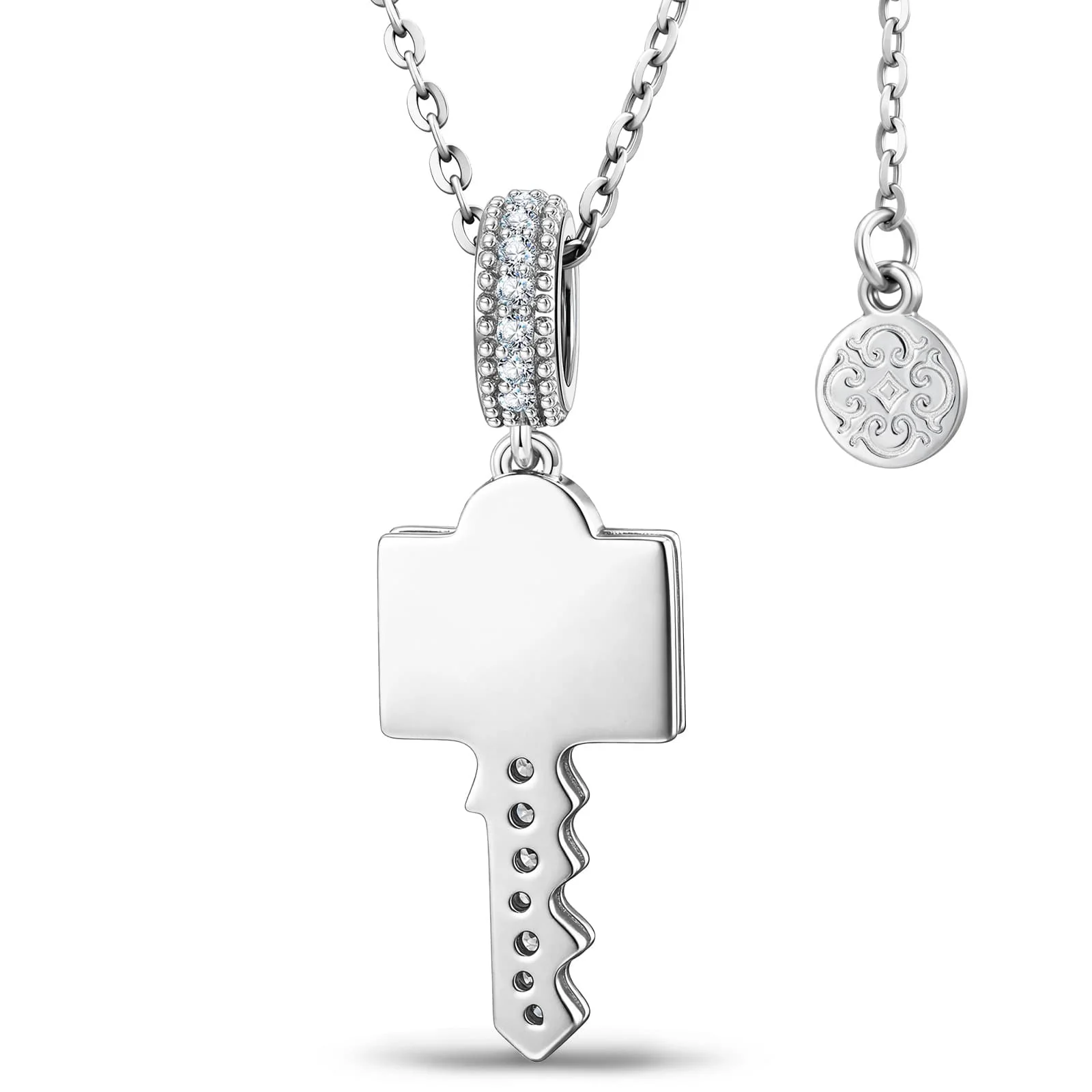 Custom Engraved Sterling Silver Key Necklace In White Gold Plated, Perfect "Key to My Heart" Gift for Her - Image 3