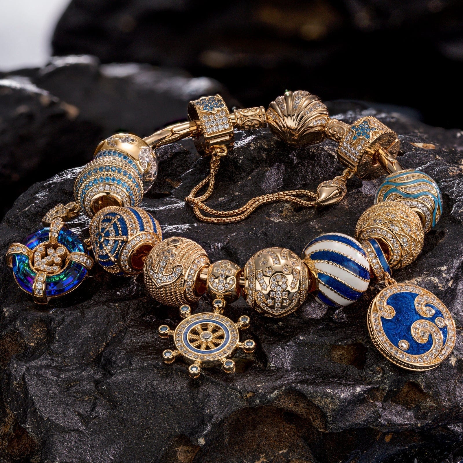Sterling Silver Sail Across the Swells Charms Bracelet Set With Enamel In 14K Gold Plated (Includes bracelet and all charms shown) - Image 5
