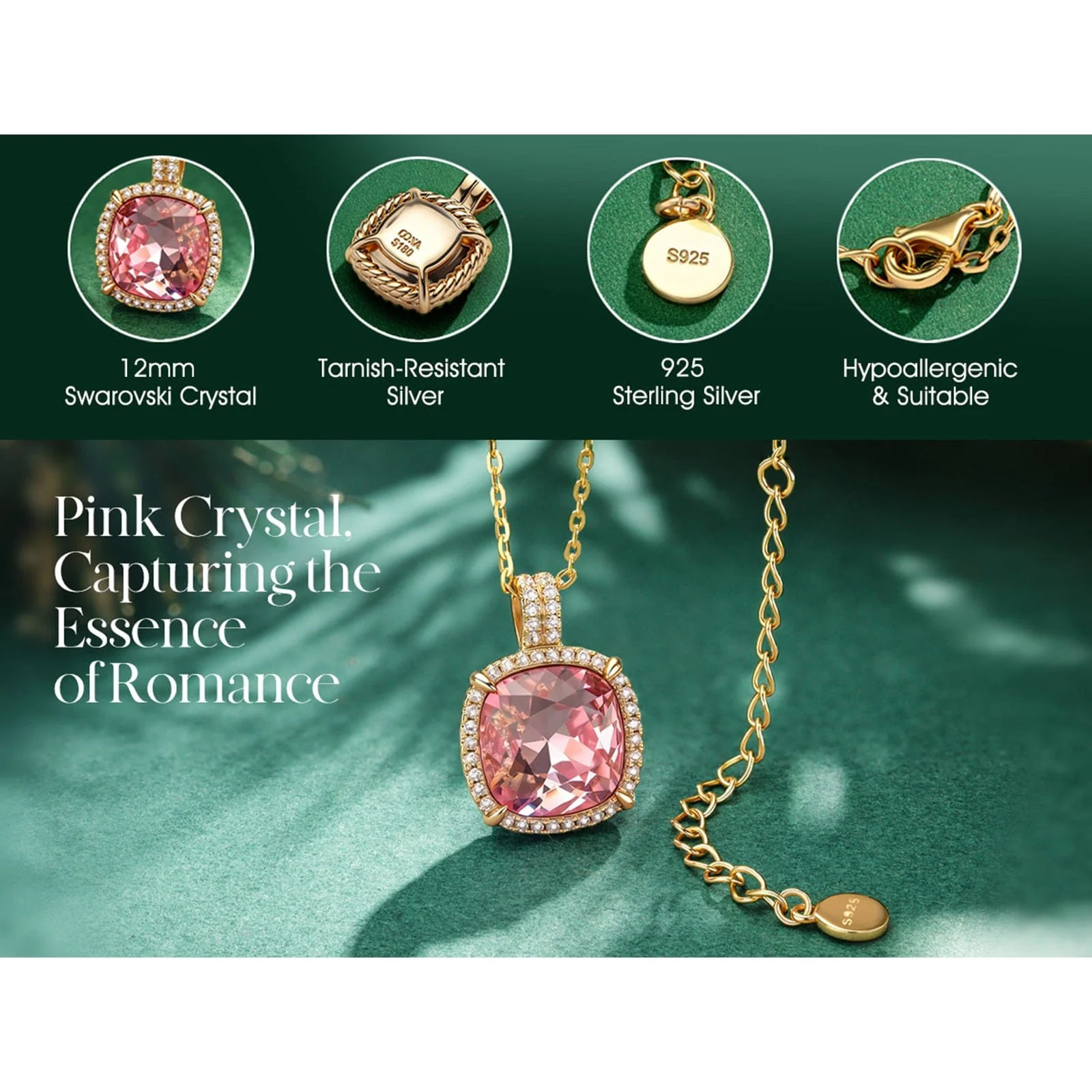 Sterling Silver Cherry Blossom Jewel Charm Necklace In 14K Gold Plated - Created With SWAROVSKI® Crystals - Image 4